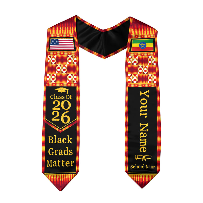 Customized Ethiopian Graduation Sash with Flag Identity Theme, Ceremony Stole Class of 2026