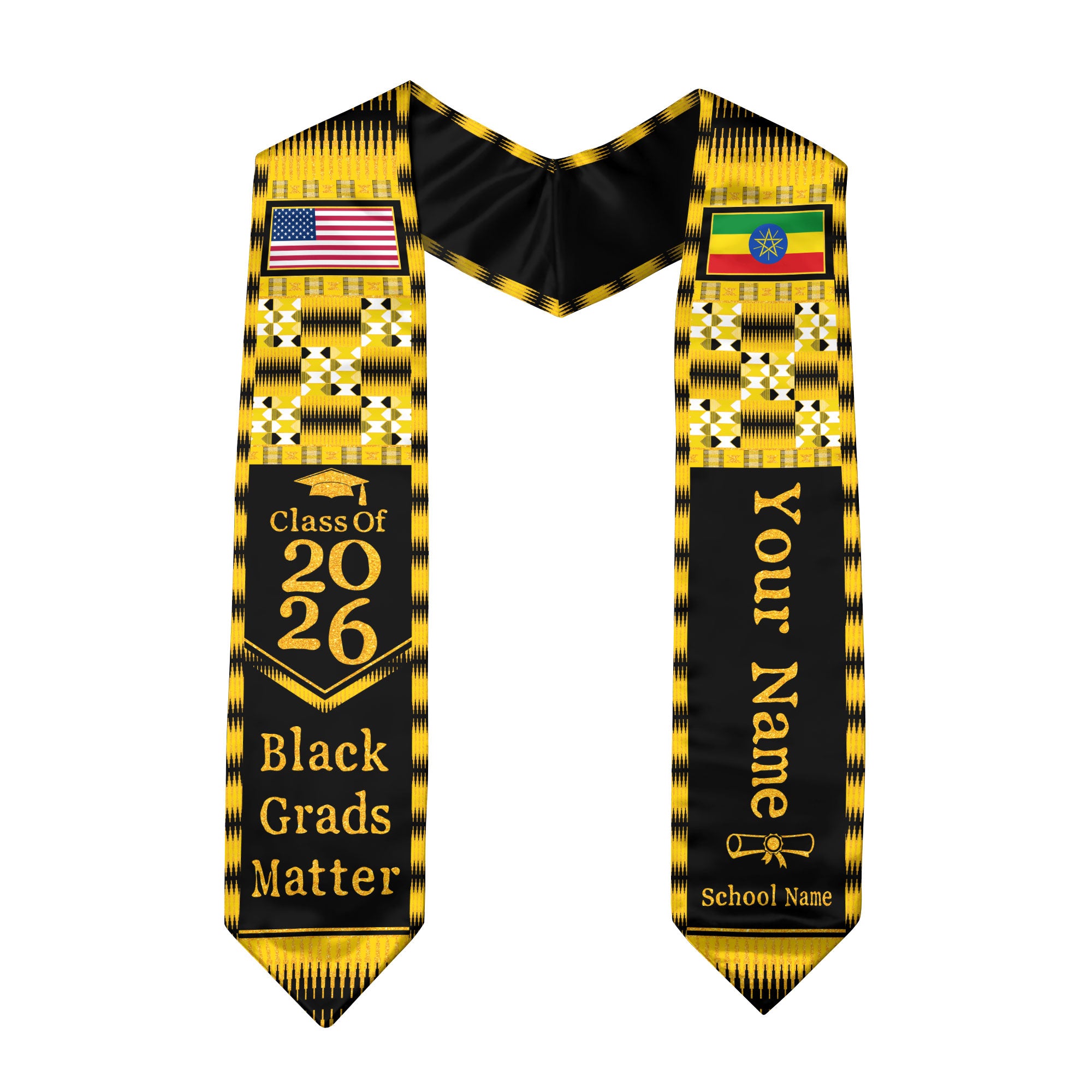 Customized Ethiopia Graduation Stole Featuring Heritage Flag Design, Graduation Sash for 2026