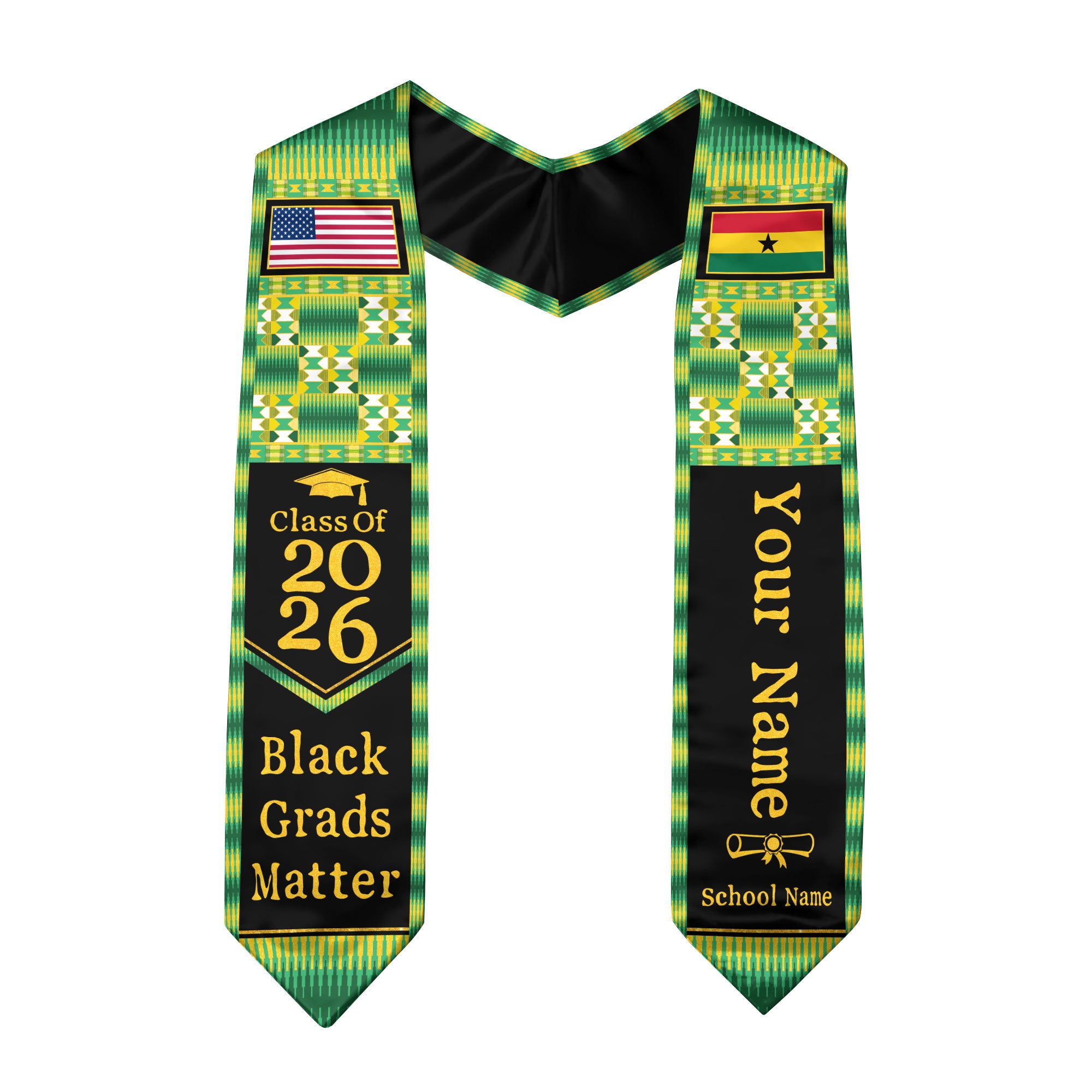 Customized Graduation Stole Ghana with National Flag Inspired Style, Graduation Sash for Class of 2026