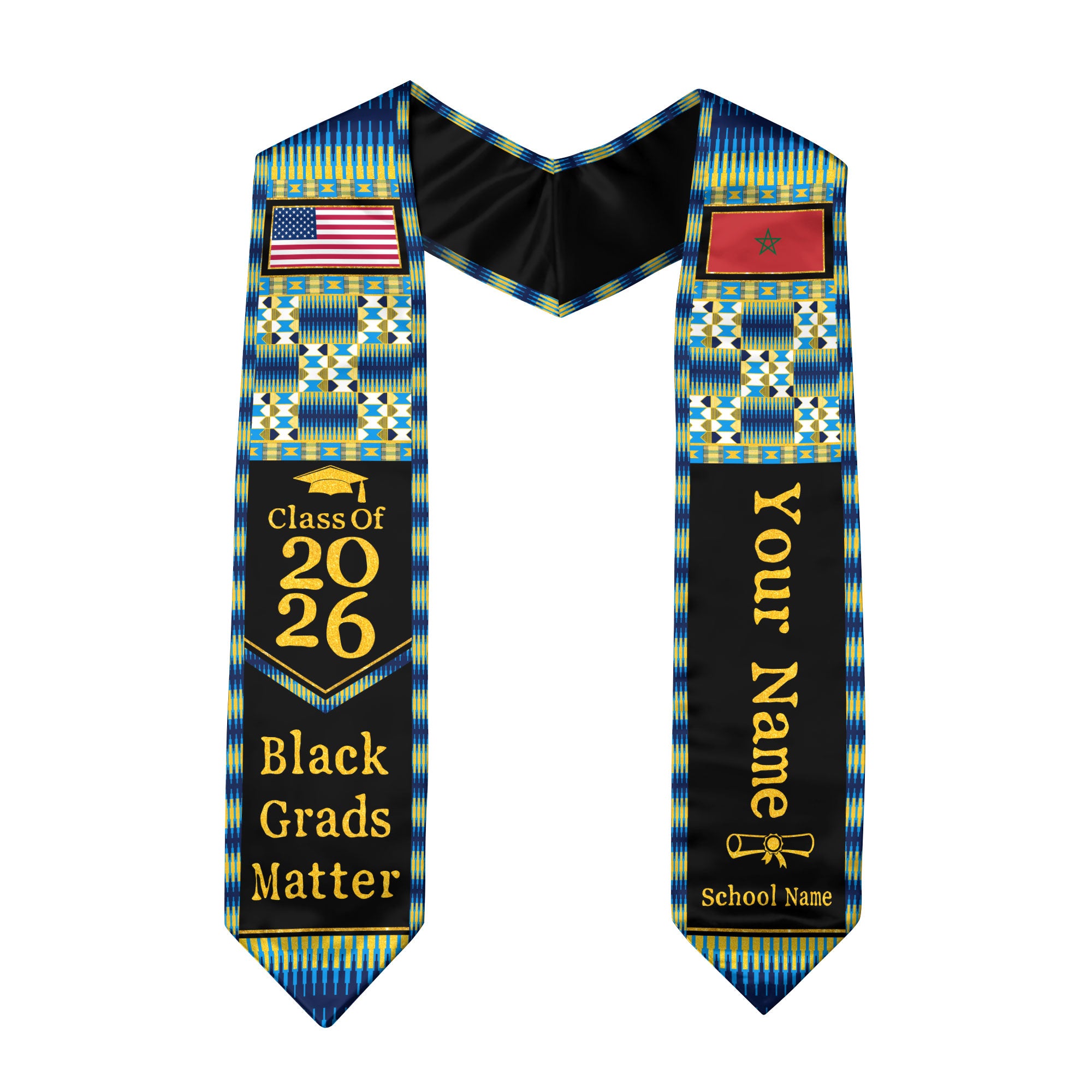 Customized Morocco Graduation Stole with Moroccan Flag Heritage Pattern, Graduation Sash Class of 2026