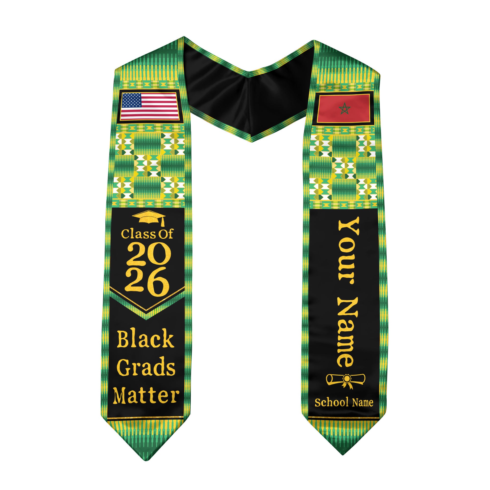 Customized Moroccan Graduation Stole Featuring National Flag Inspired Style, Graduation Sash for 2026