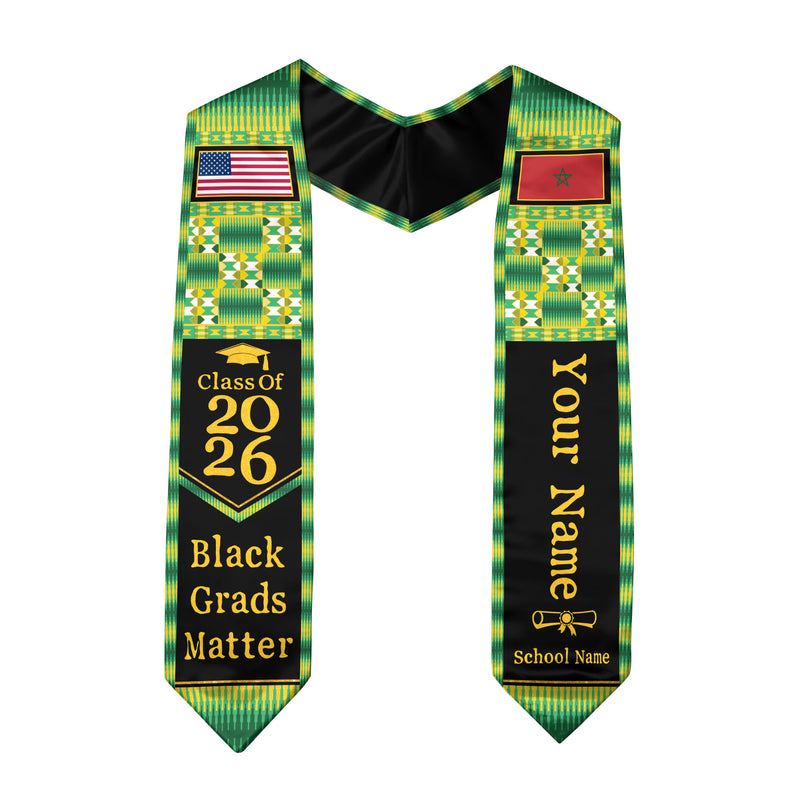 Customized Moroccan Graduation Stole Featuring National Flag Inspired Style, Graduation Sash for 2026