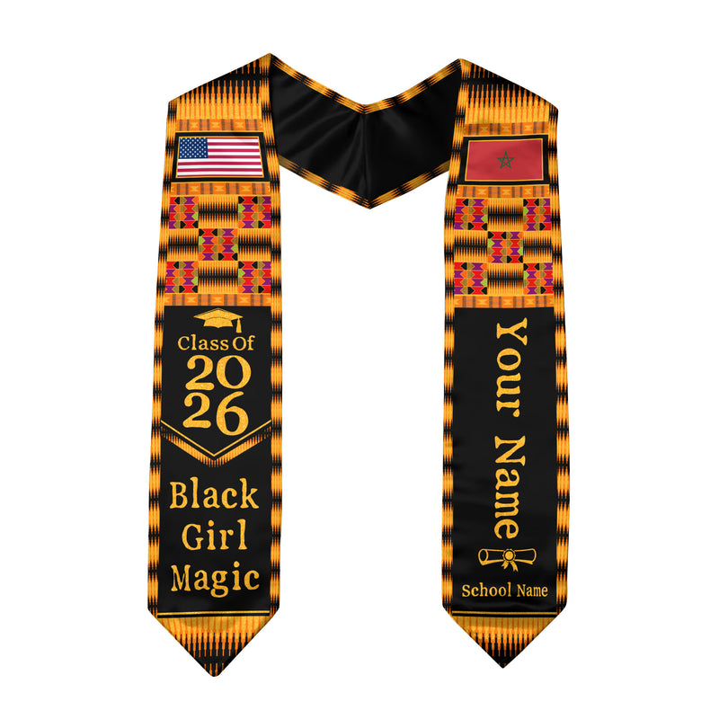 Customized Graduation Stole Morocco Showcasing Cultural Flag Design, Graduation Sash Class of 2026