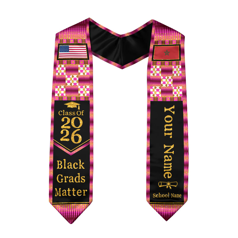 Customized Morocco Graduation Stole Highlighting Traditional Flag Motif, Graduation Sash for Class of 2026