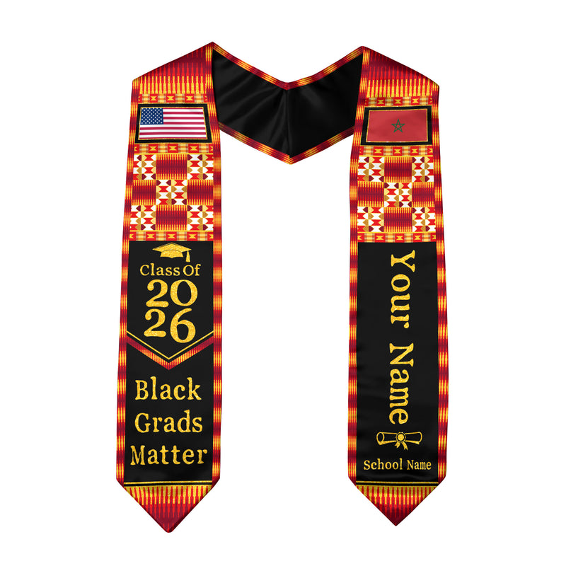 Customized Moroccan Graduation Sash with Flag Pride Theme, Ceremony Stole Class of 2026