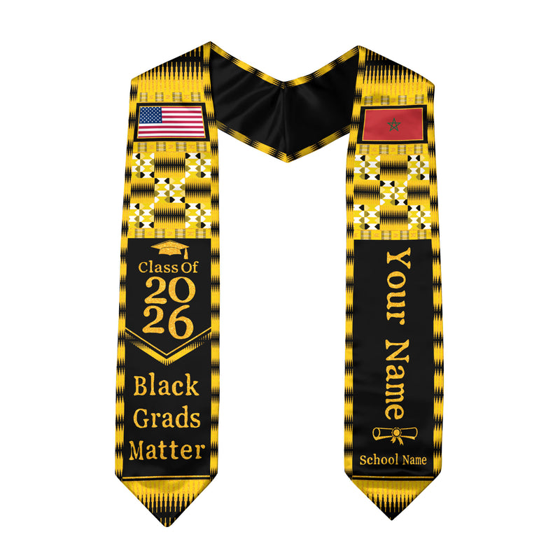 Customized Morocco Graduation Stole Featuring Heritage Flag Identity, Graduation Sash for 2026