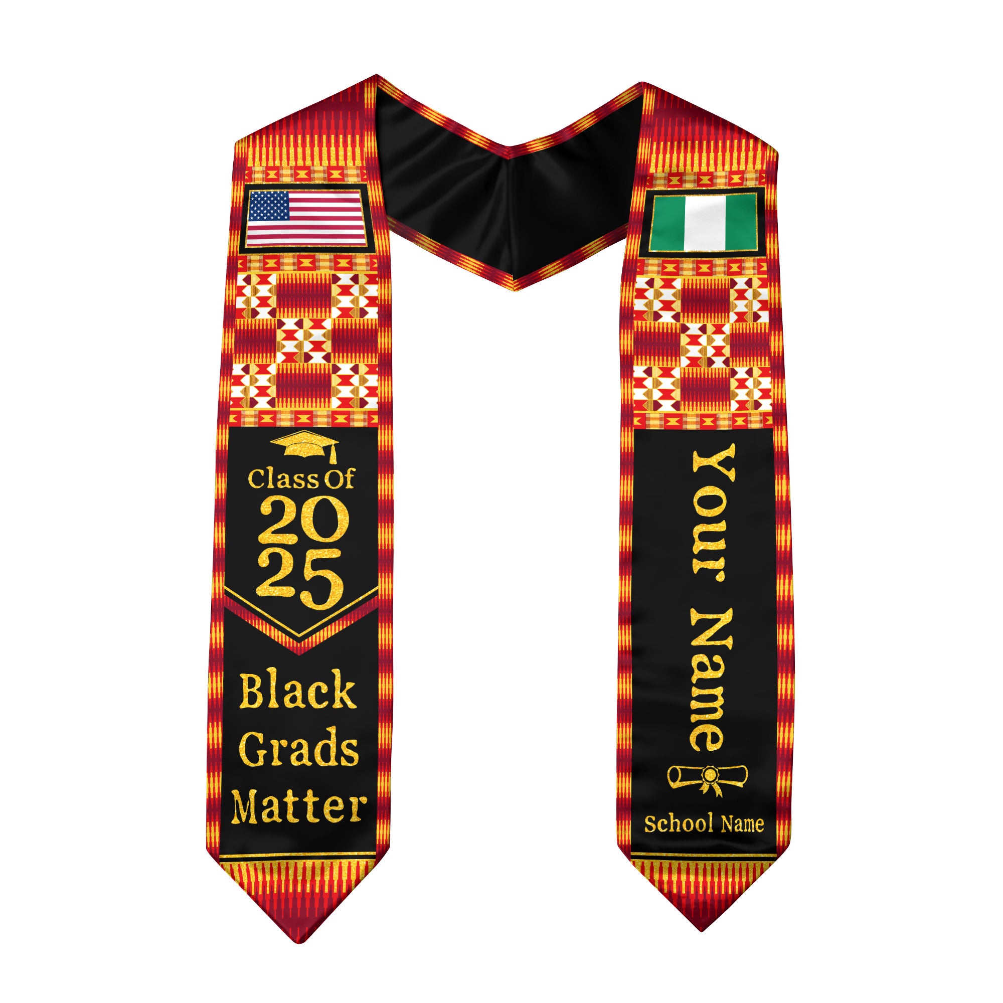Customized Nigerian Graduation Sash with Heritage Flag Motif, Ceremony Stole Class of 2026