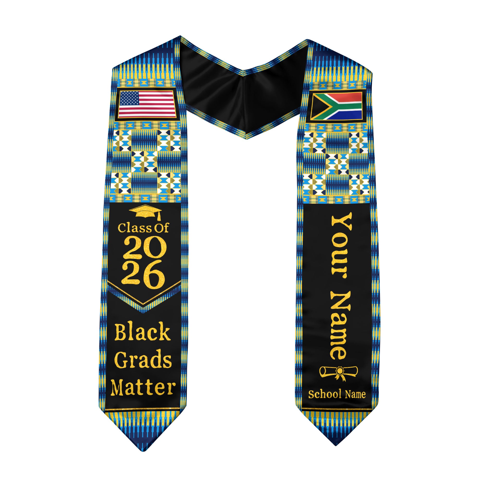 Customized South Africa Graduation Stole with National Flag Heritage Design, Graduation Sash for Class of 2026
