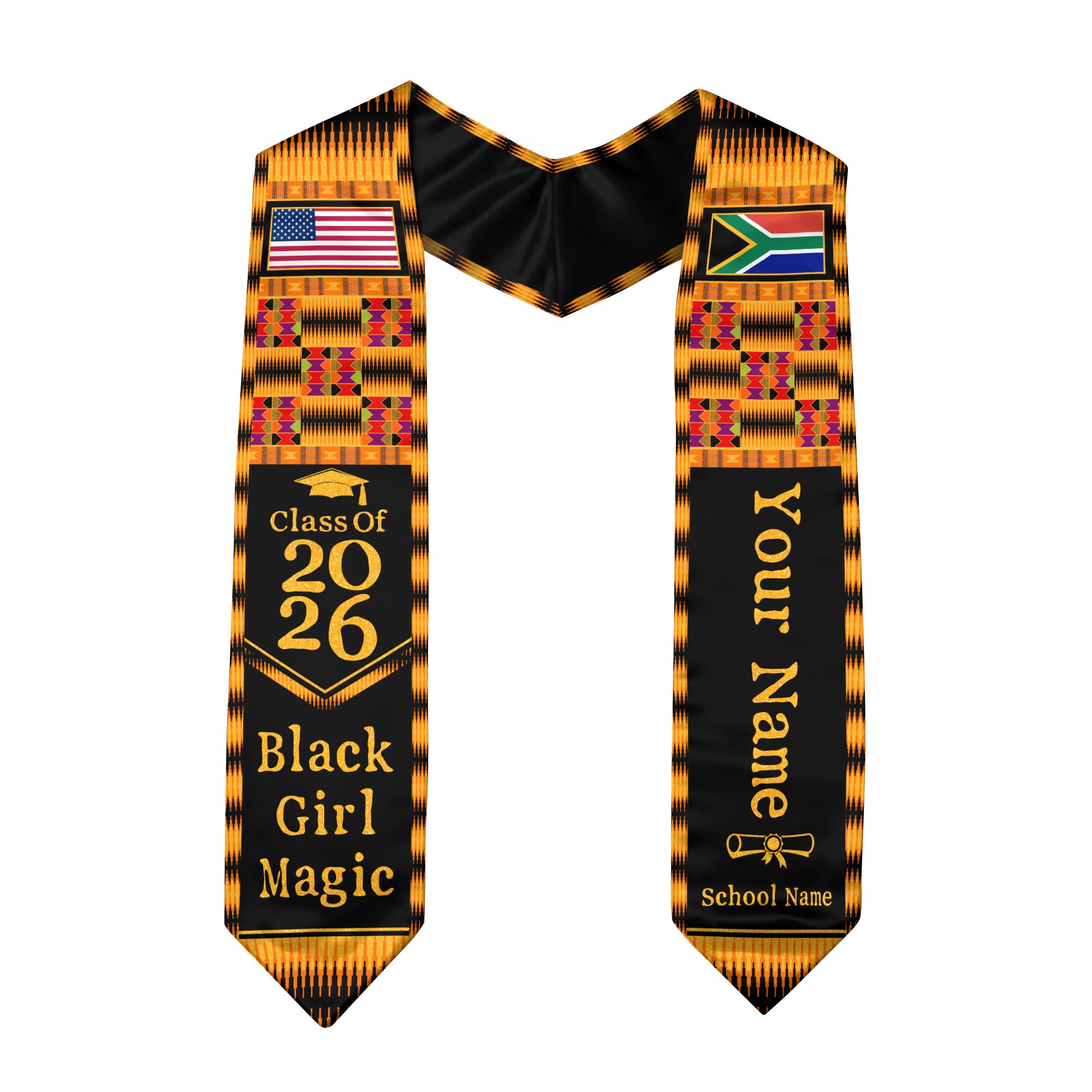 Customized Graduation Stole South Africa with Flag Inspired Pattern, Graduation Sash for Class of 2026