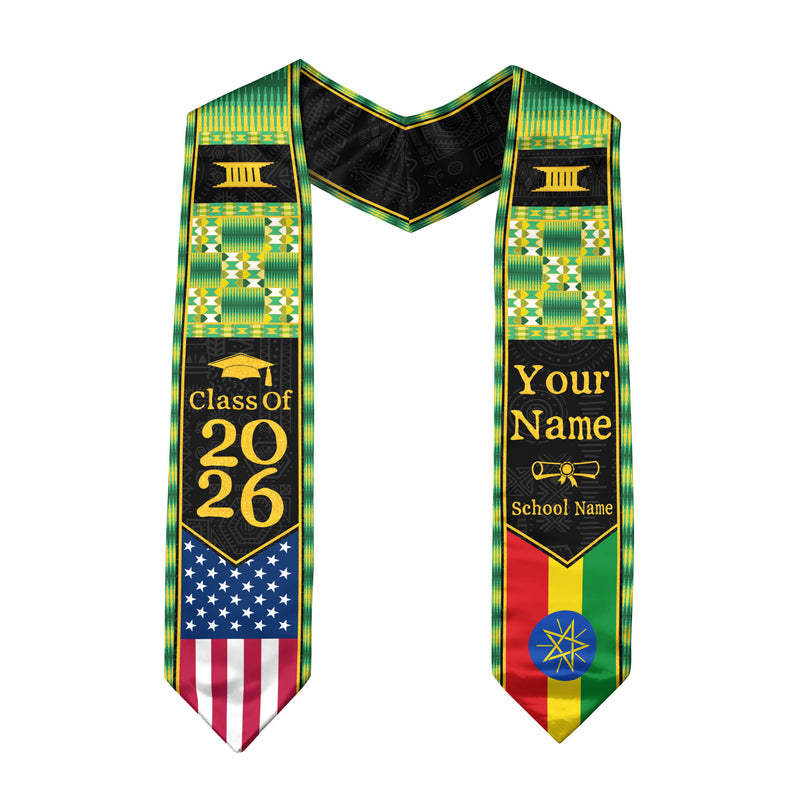 Customized Ethiopian Graduation Stole with National Flag Inspired Design, Graduation Sash 2026