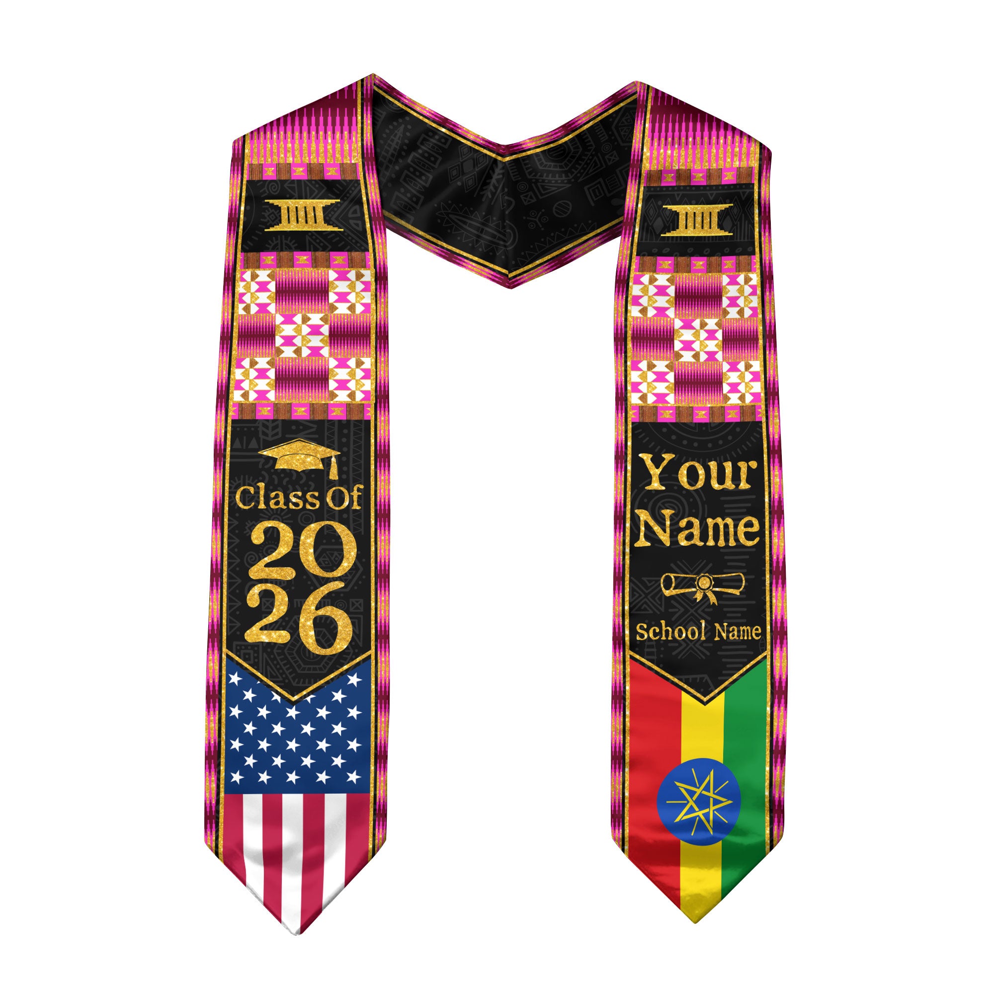 Customized Ethiopia Graduation Sash Highlighting Traditional Flag Accents, Ceremony Stole 2026