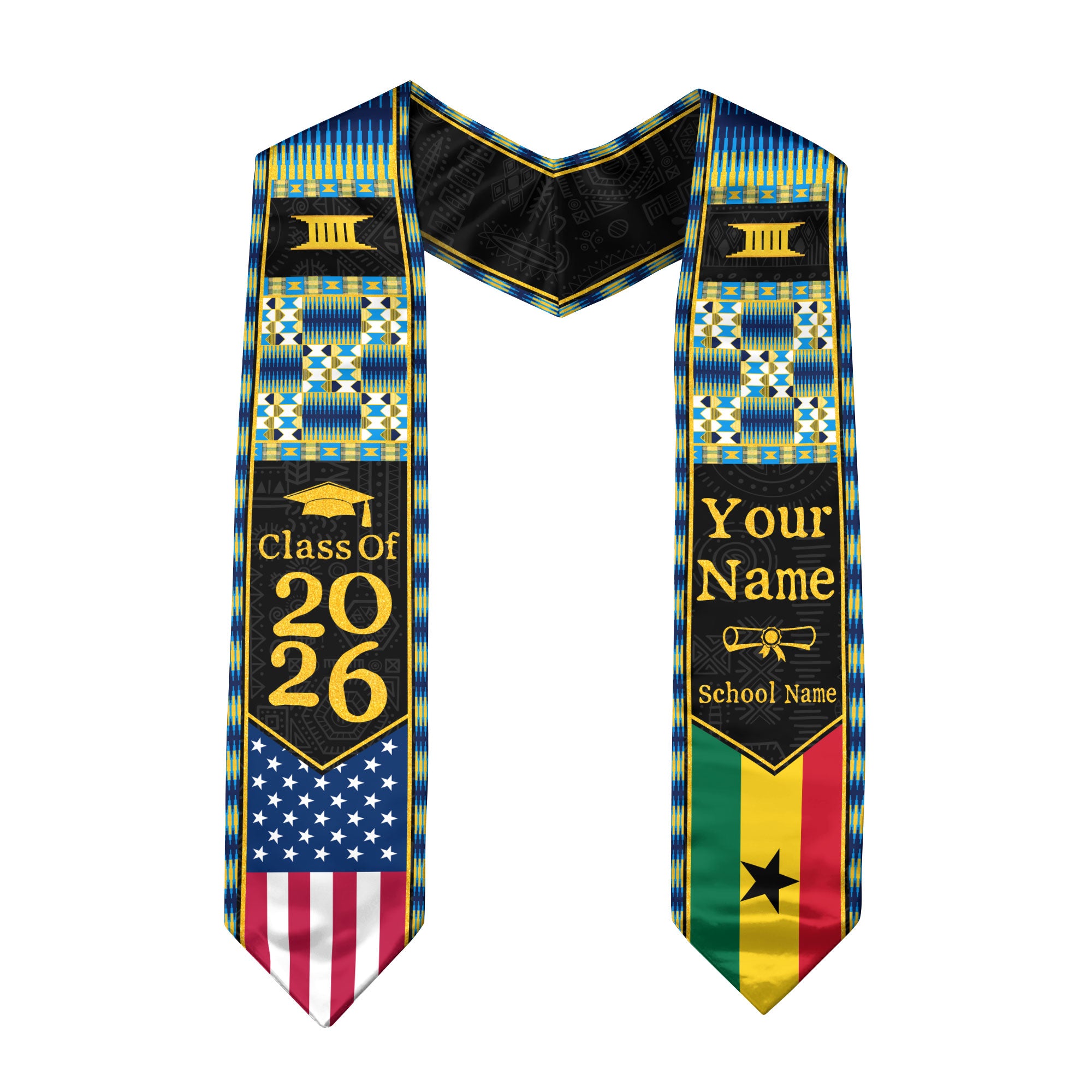 Customized Ghana Graduation Stole Featuring Ghanaian Flag Heritage Design, Graduation Sash Class of 2026