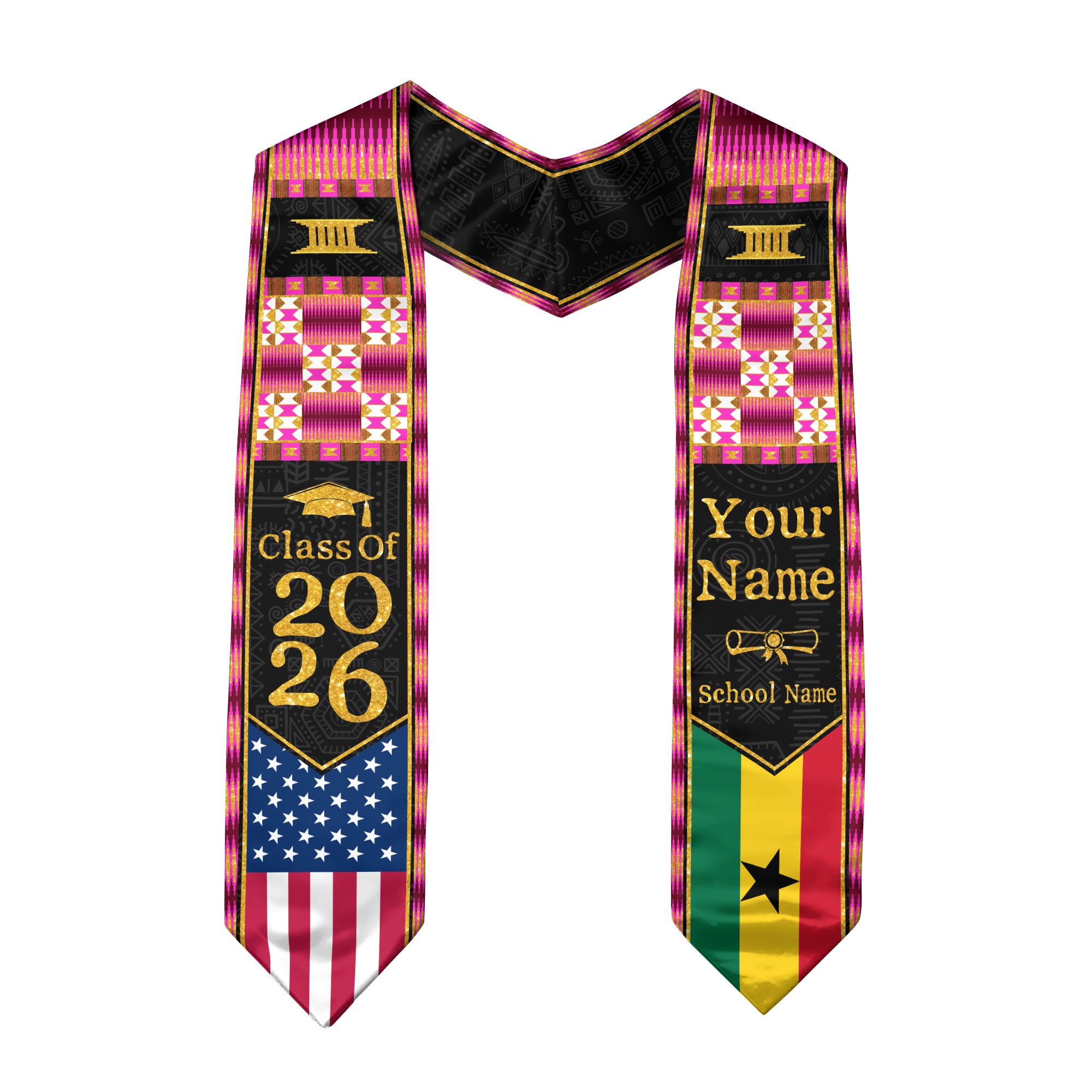 Customized Ghana Graduation Sash Highlighting Traditional Flag Accents, Ceremony Stole 2026