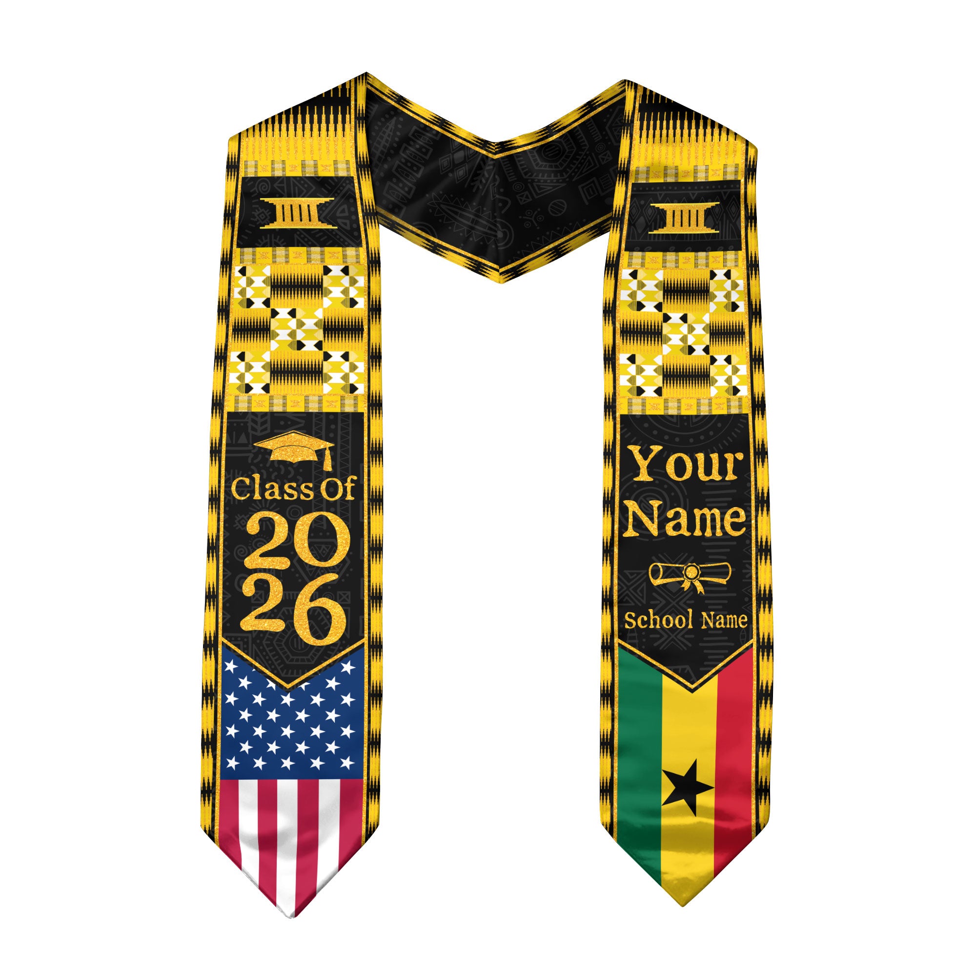 Customized Ghana Graduation Stole with Patriotic Flag Color Pattern, Graduation Sash 2026