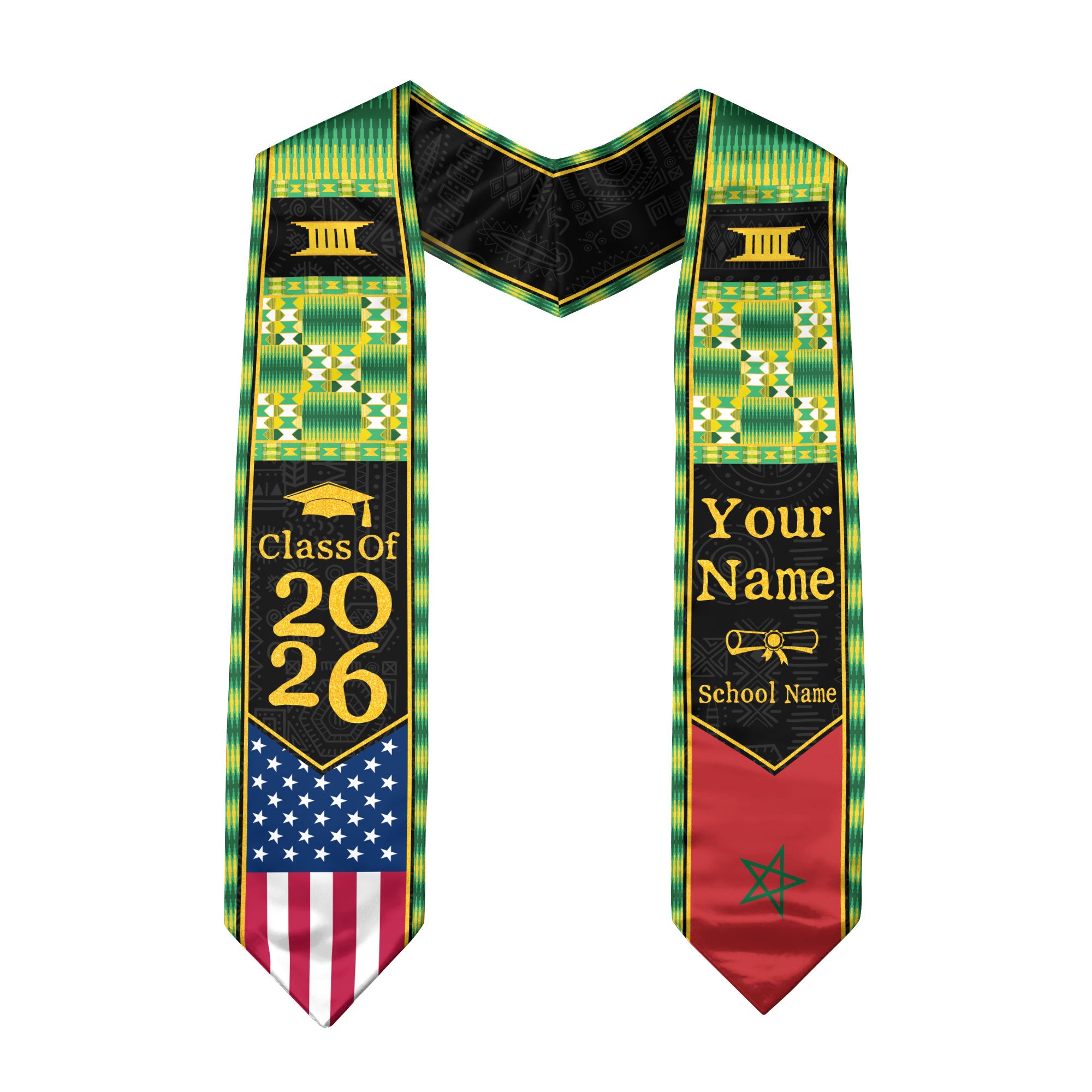 Customized Moroccan Graduation Stole with National Flag Inspired Accents, Graduation Sash 2026