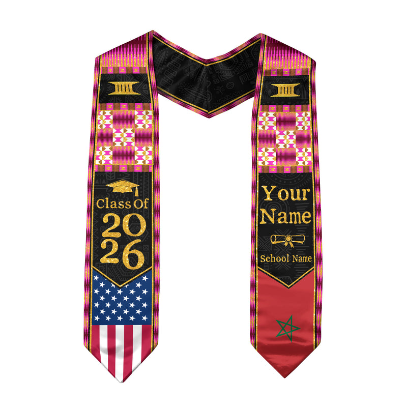 Customized Morocco Graduation Sash Highlighting Traditional Flag Design, Ceremony Stole 2026