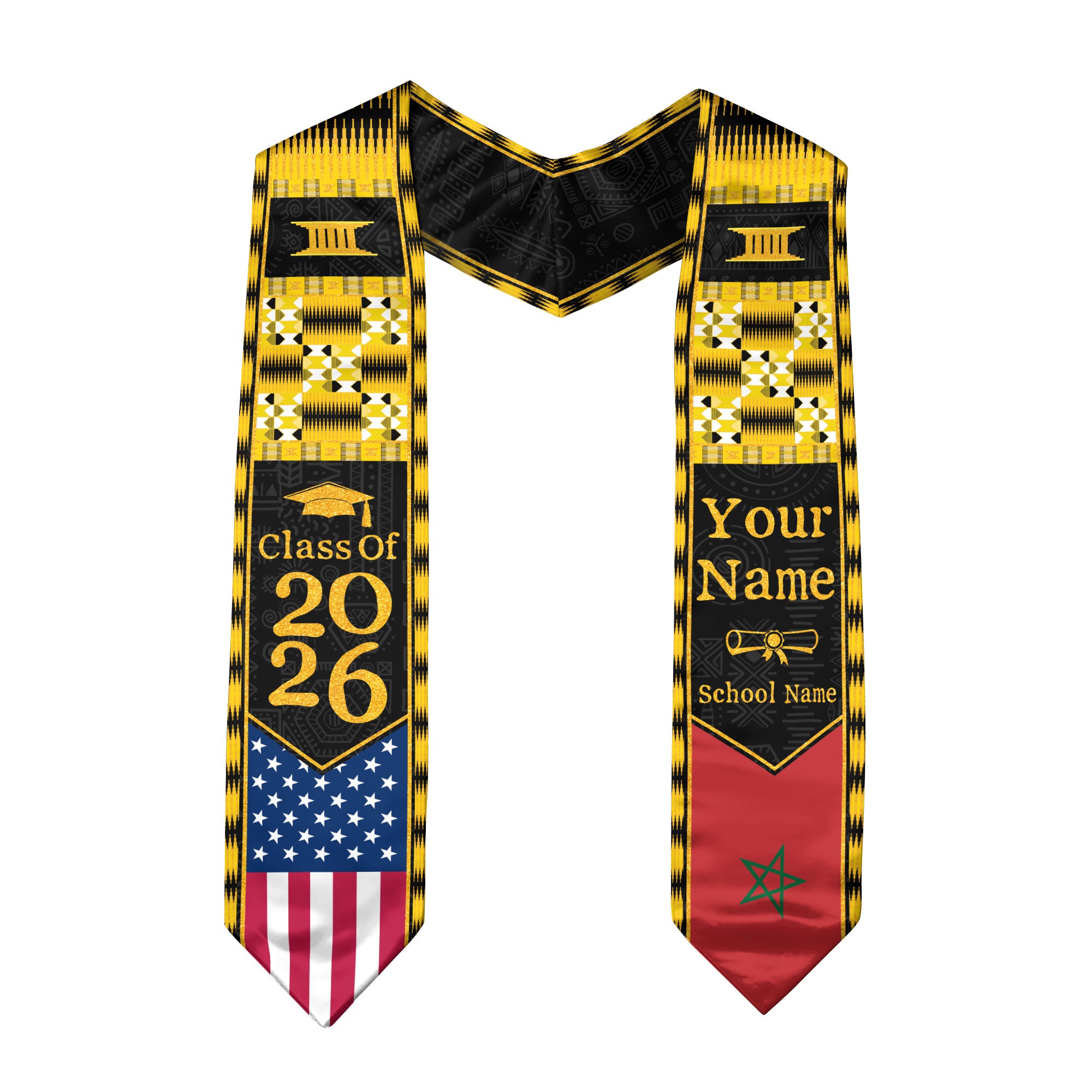 Customized Morocco Graduation Stole with Patriotic Flag Identity Style, Graduation Sash 2026
