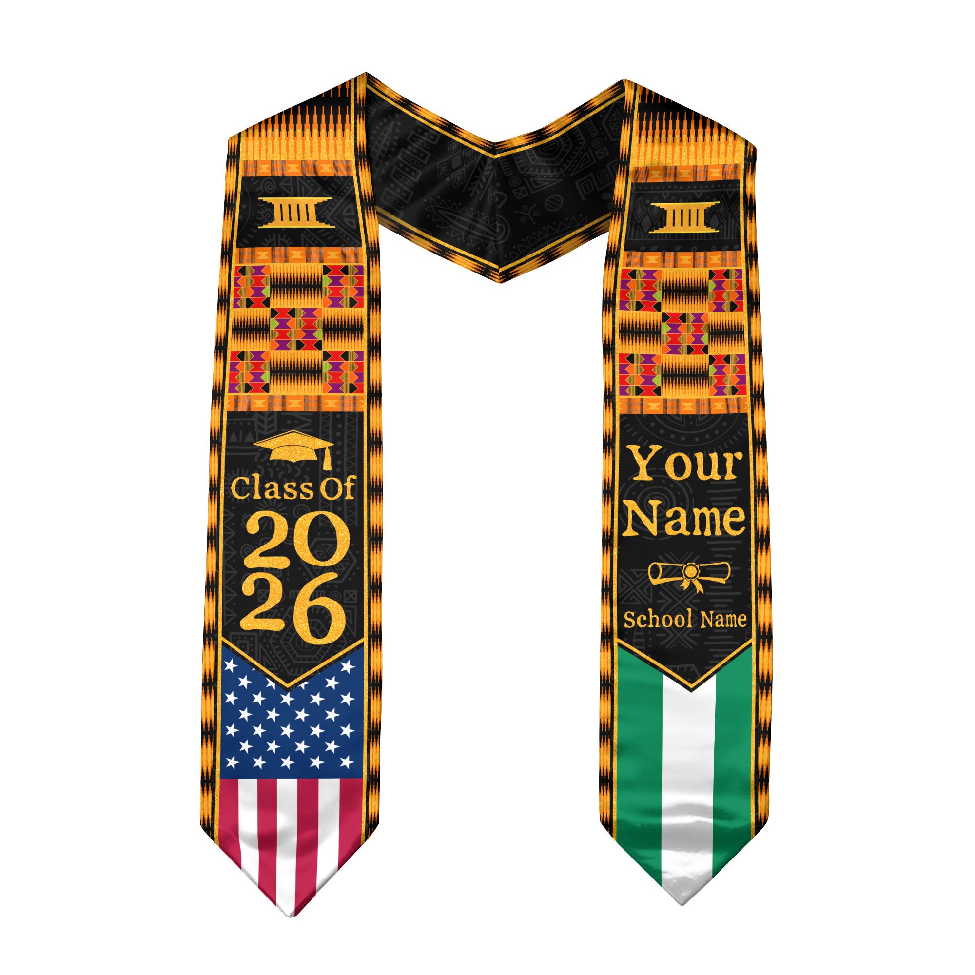Customized Graduation Stole Nigeria Showcasing Cultural Flag Pride, Graduation Sash Class of 2026