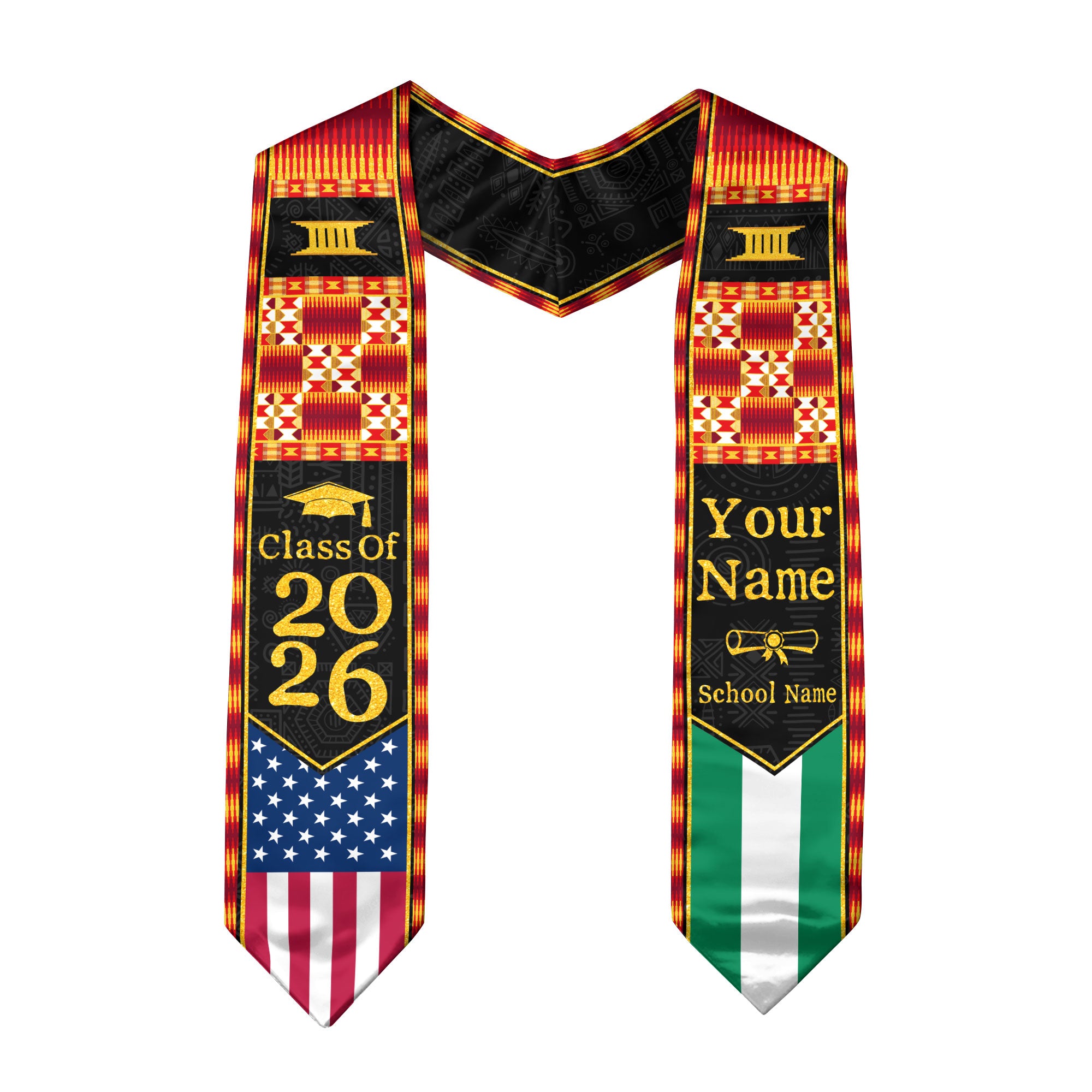 Customized Nigerian Graduation Stole Featuring Flag Identity Pattern, Graduation Sash Class of 2026