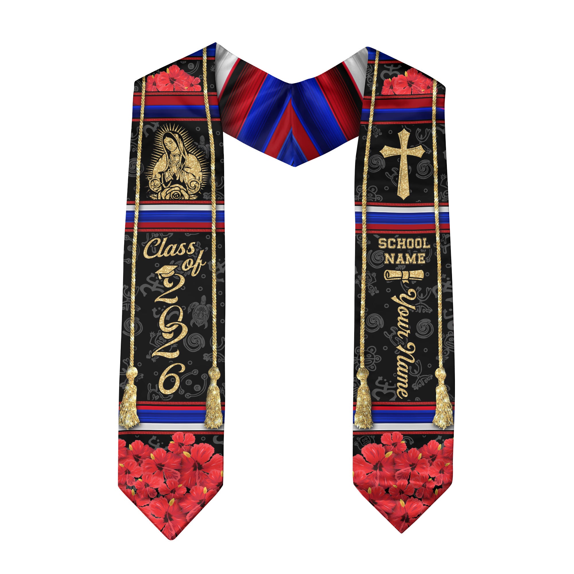 Puerto Rico Graduation Stole 2026, Puerto Rican Flag Sash, Custom Trim for Class of 2026