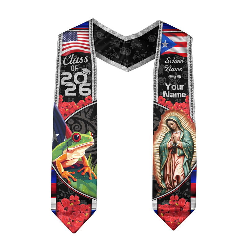 Puerto Rico Flag Graduation Stole 2026, Puerto Rican Grad Sash, Custom Finish for Grads