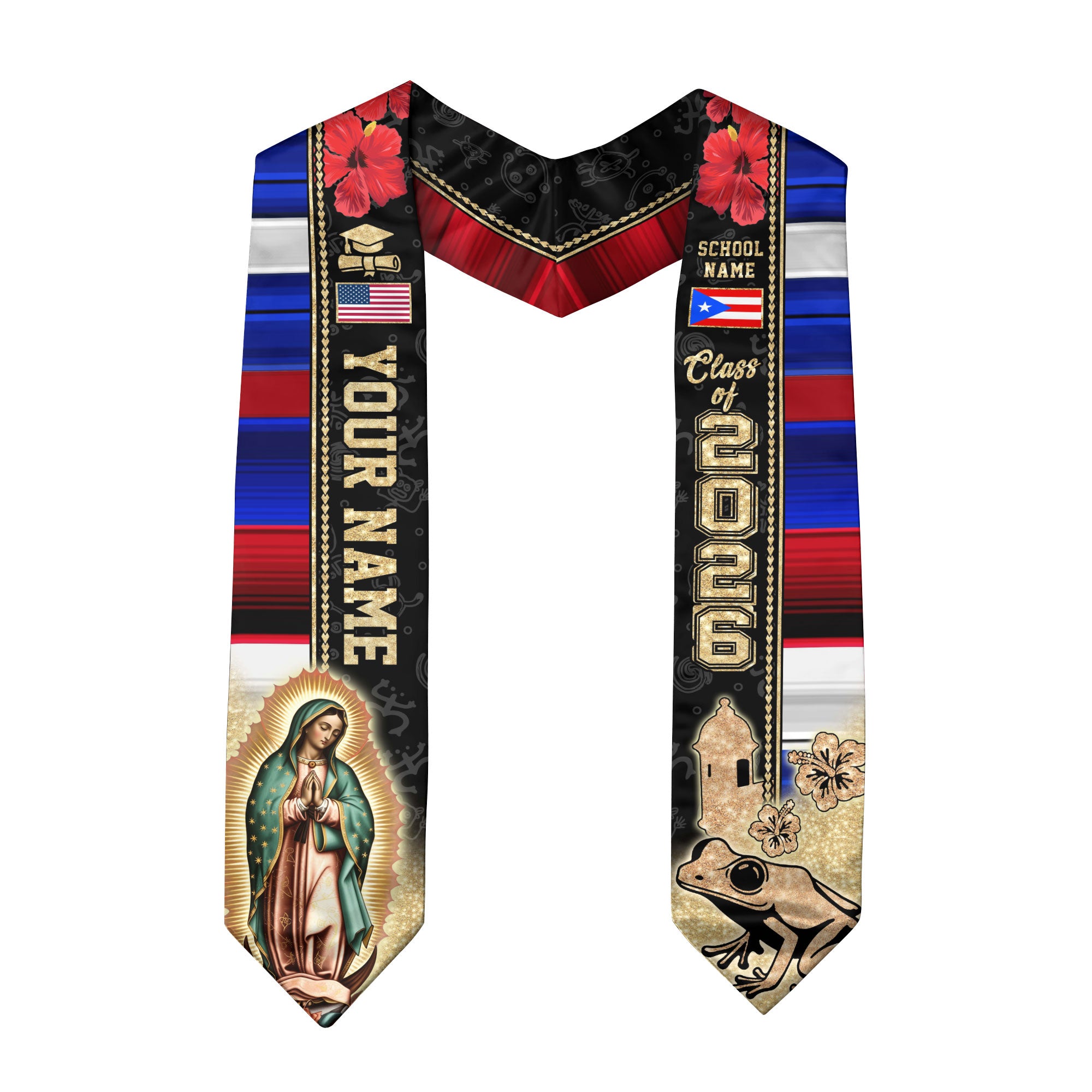 Puerto Rican Graduation Sash 2026, Puerto Rico Grad Stole, Flag Custom Accent for 2026