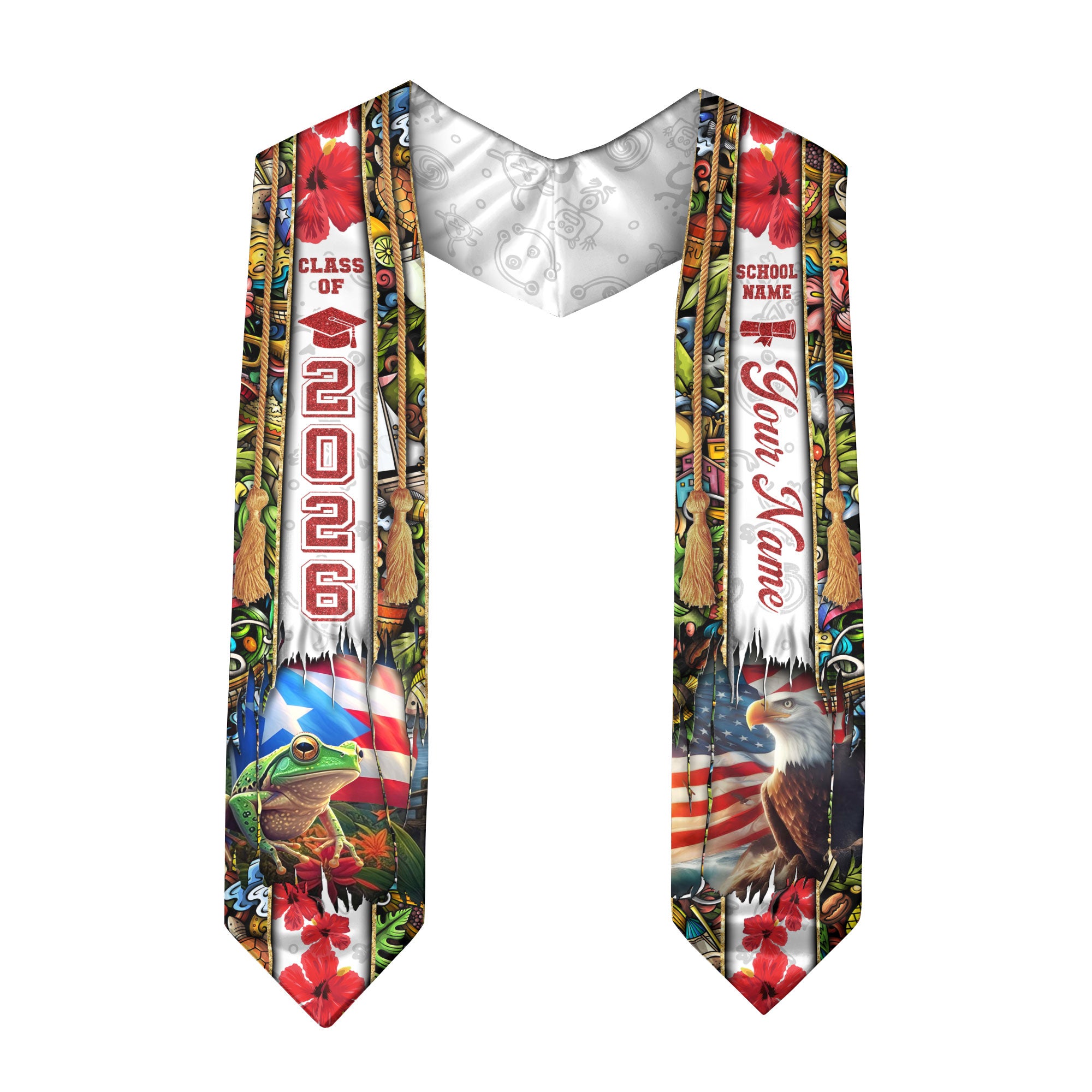 Puerto Rico Flag Graduation Stole 2026, Puerto Rican Graduation Sash, Custom Trim Finish