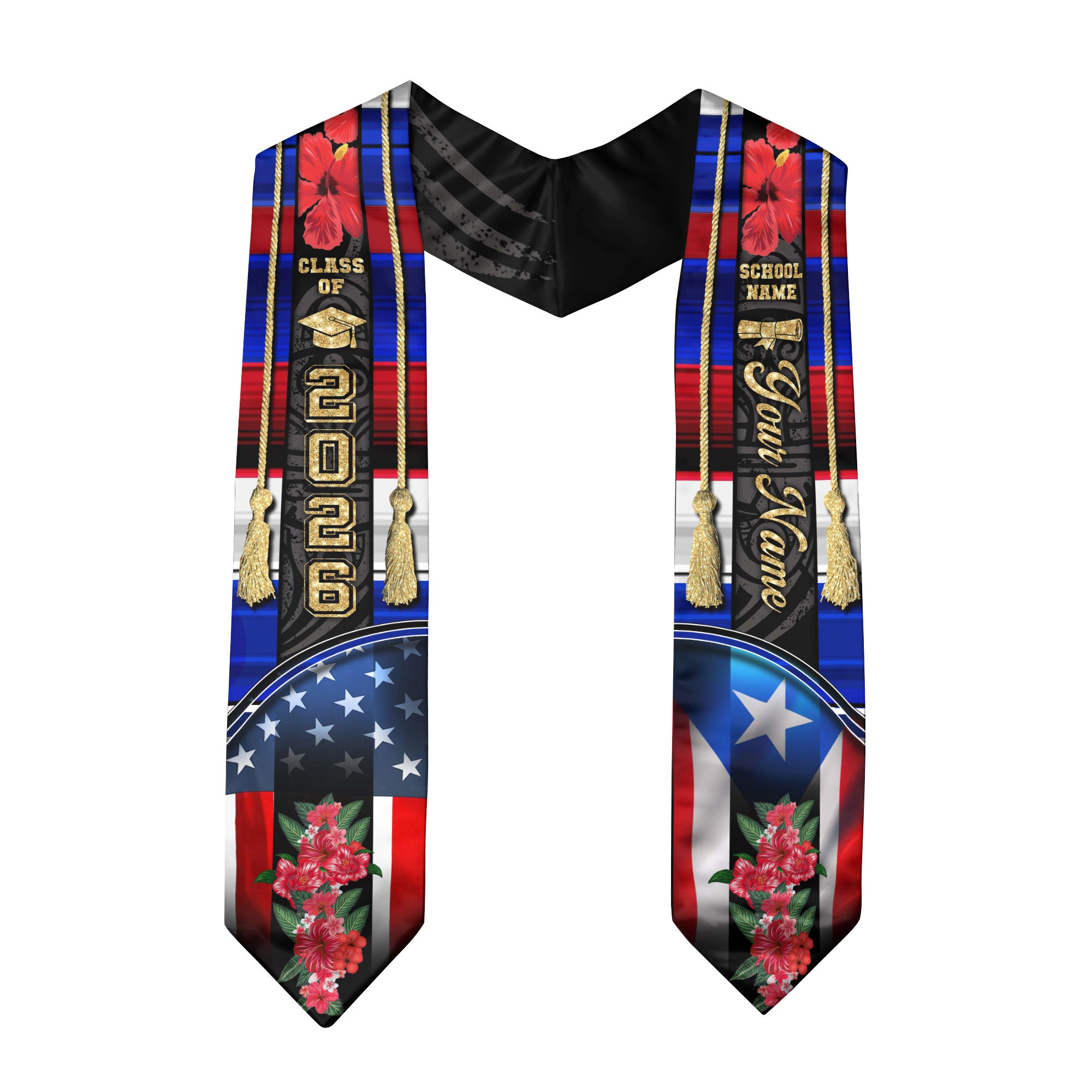 Puerto Rican Graduation Sash 2026, Puerto Rico Graduation Stole, Custom Touch Flag Sash