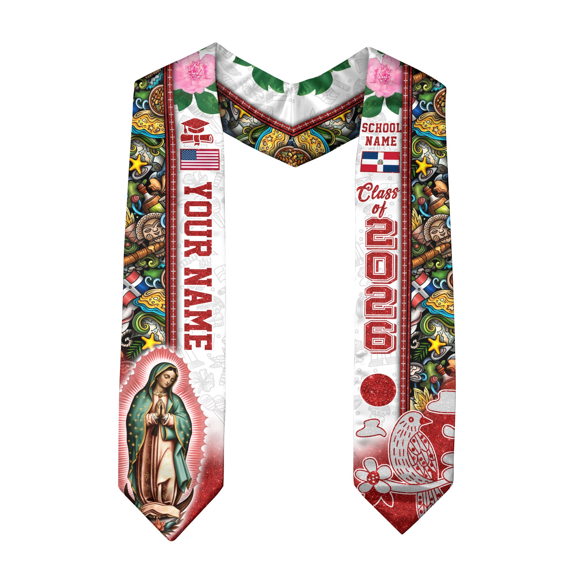 Dominican Graduation Stole 2026, Dominican Flag Sash, Custom Trim Option for Class of 2026