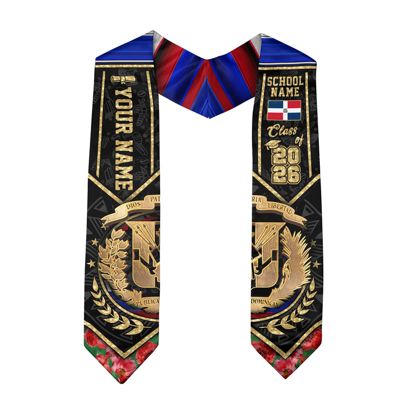 Dominican Flag Graduation Sash 2026, Dominican Grad Stole, Custom Accent Detail for Grads