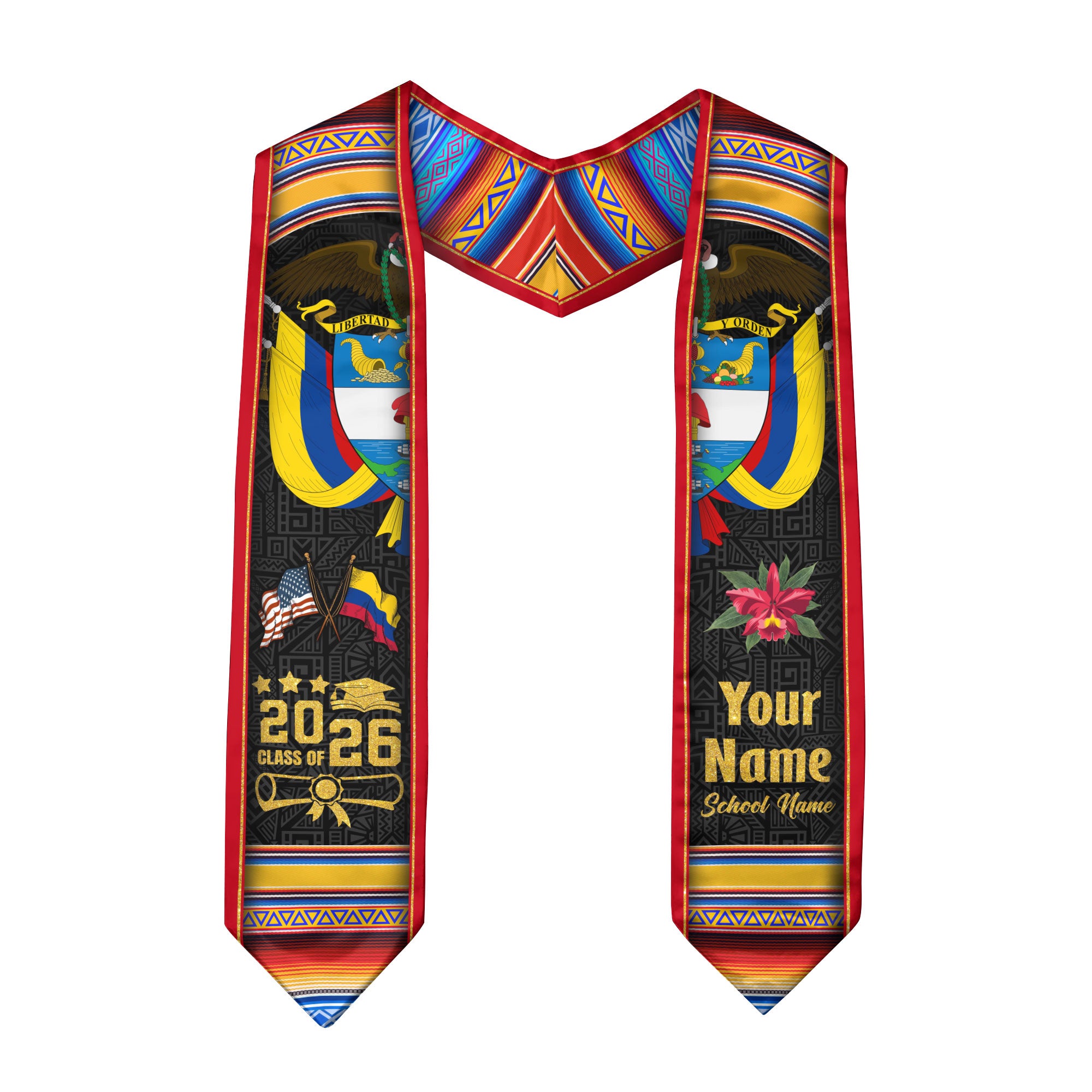 Colombia Graduation Stole 2026, Colombian Flag Sash, Personalized Gift for Grads