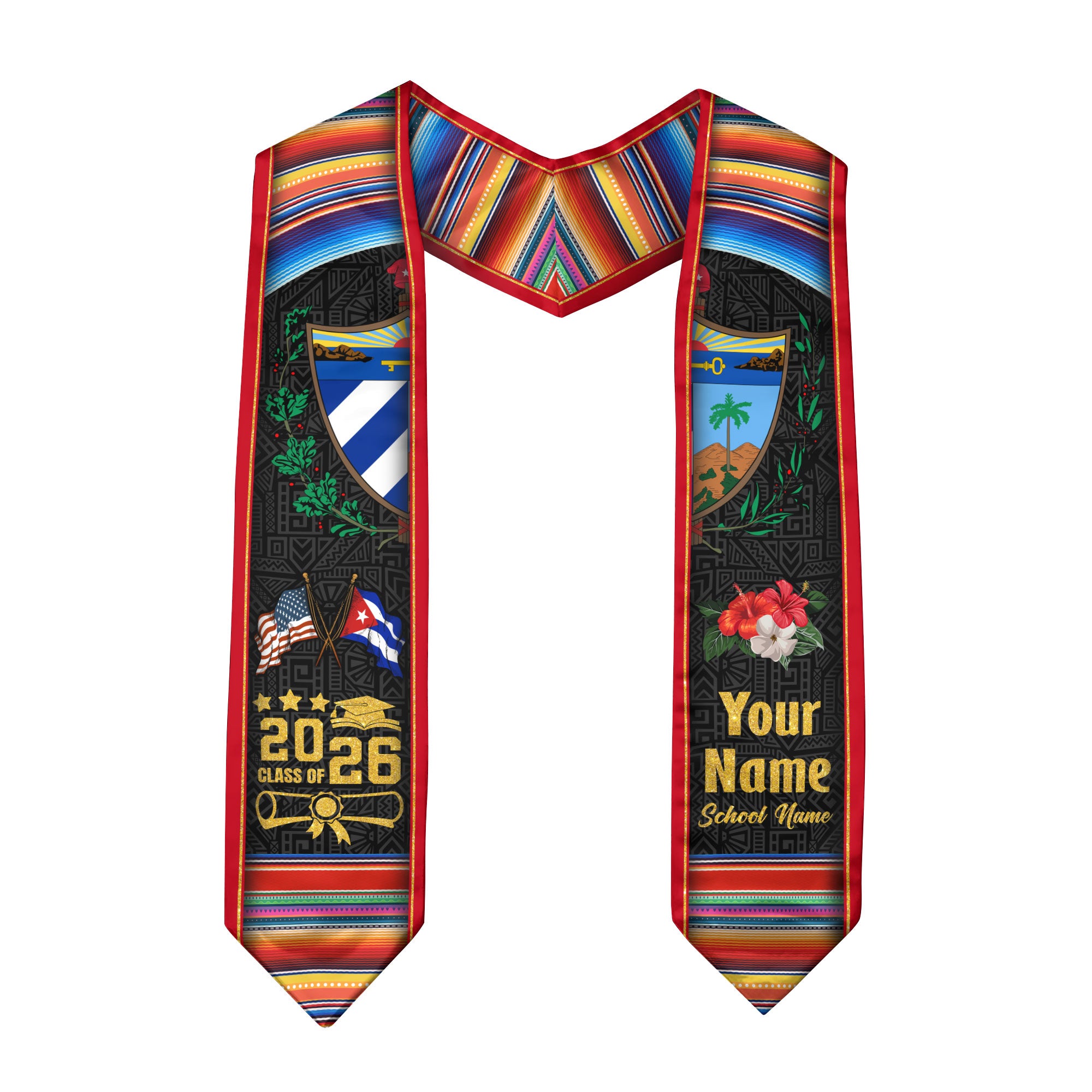 Cuba Graduation Stole 2026, Cuban Flag Sash, Tailored Detail for Class of 2026 Graduates