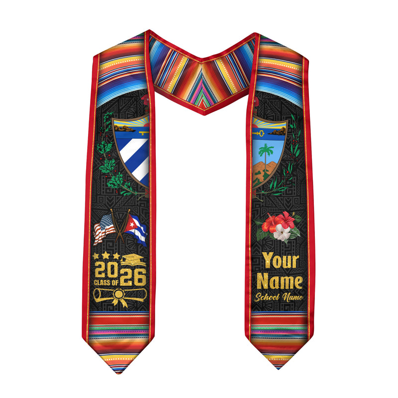 Cuba Graduation Stole 2026, Cuban Flag Sash, Tailored Detail for Class of 2026 Graduates