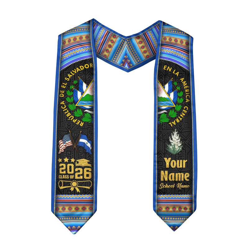 El Salvador Graduation Stole 2026, Salvadoran Flag Sash, Tailored Detail for Class of 2026