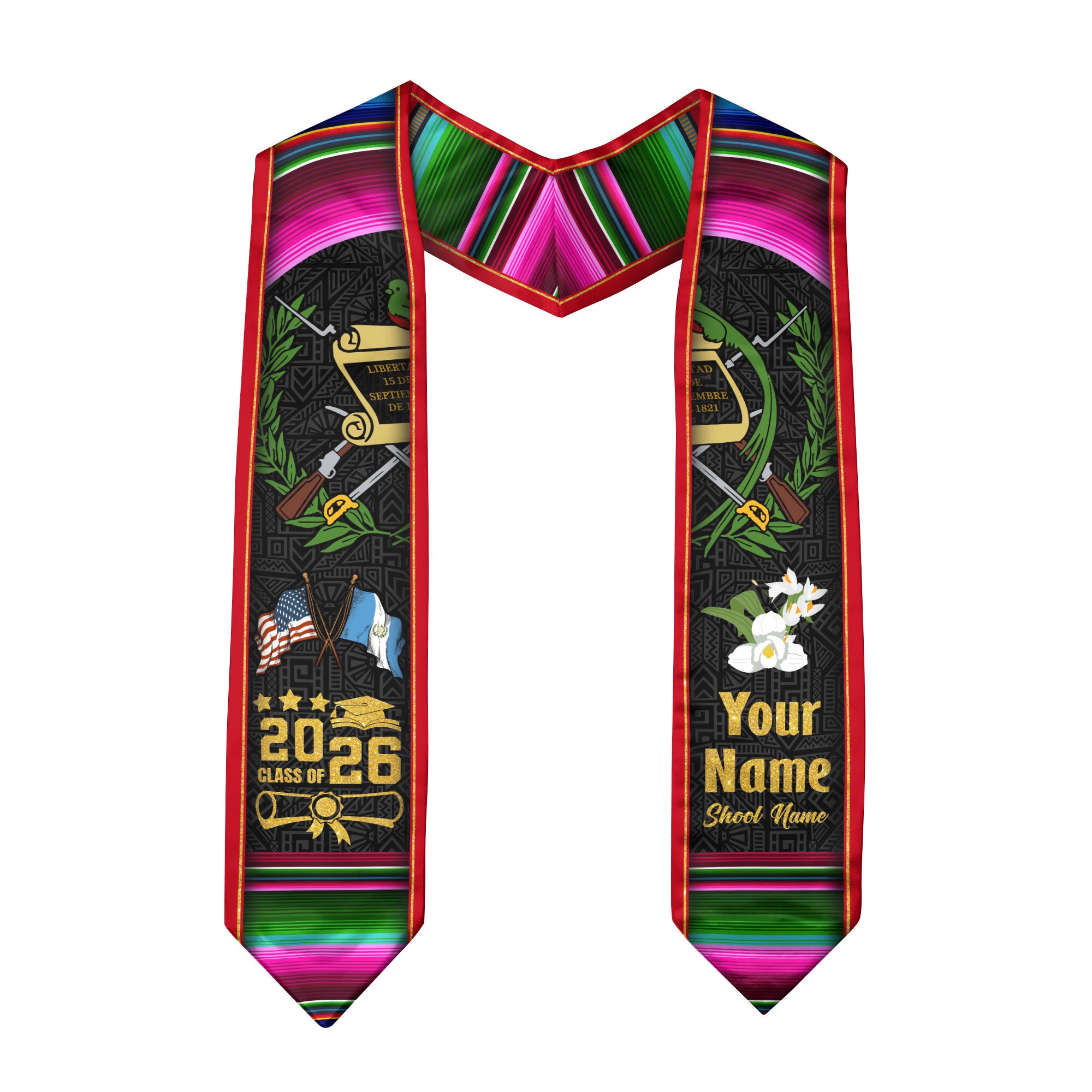 Guatemala Graduation Stole 2026, Guatemala Flag Sash, Custom Trim Option for Class of 2026