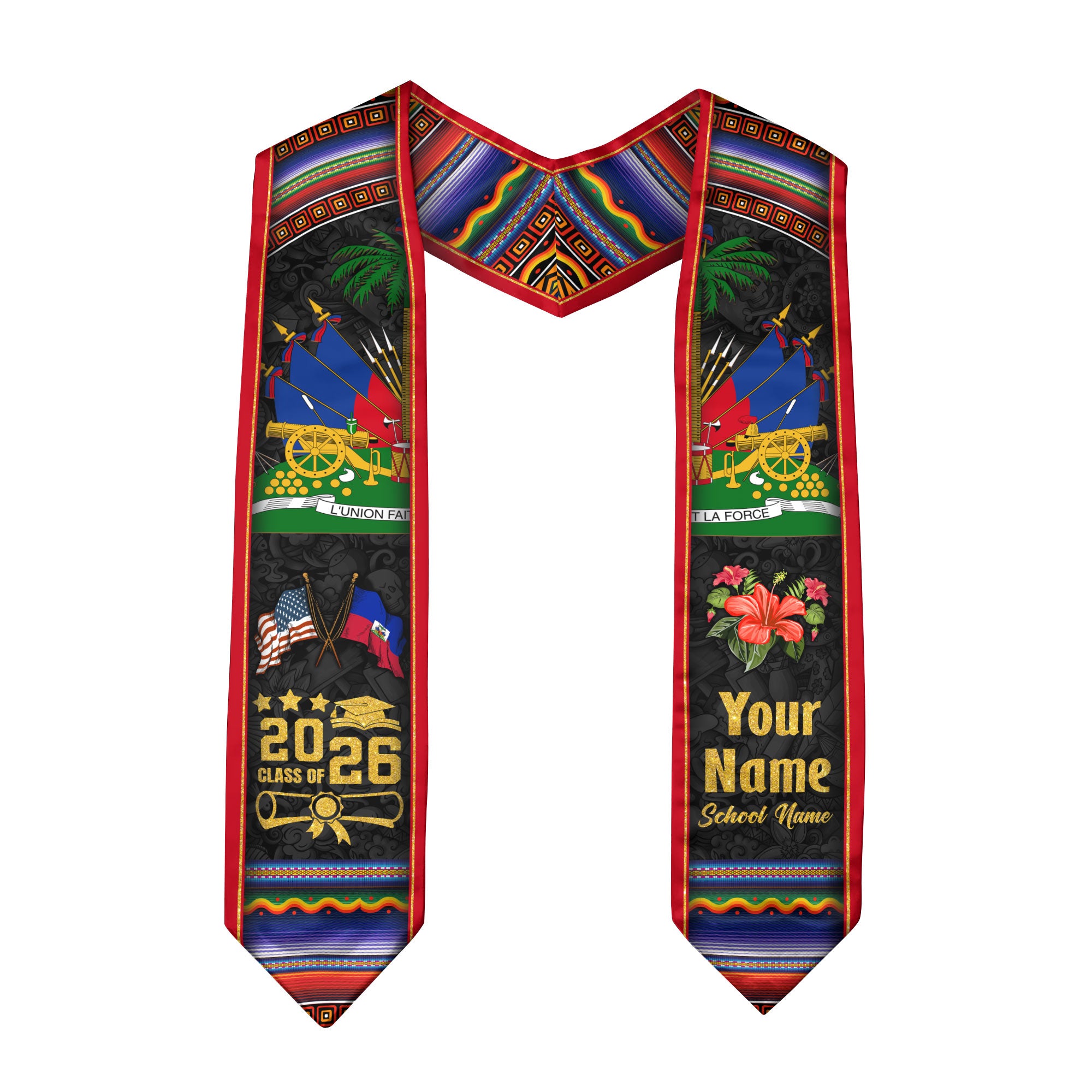 Haiti Graduation Stole 2026, Haitian Flag Sash, Tailored Detail for Class of 2026 Graduates