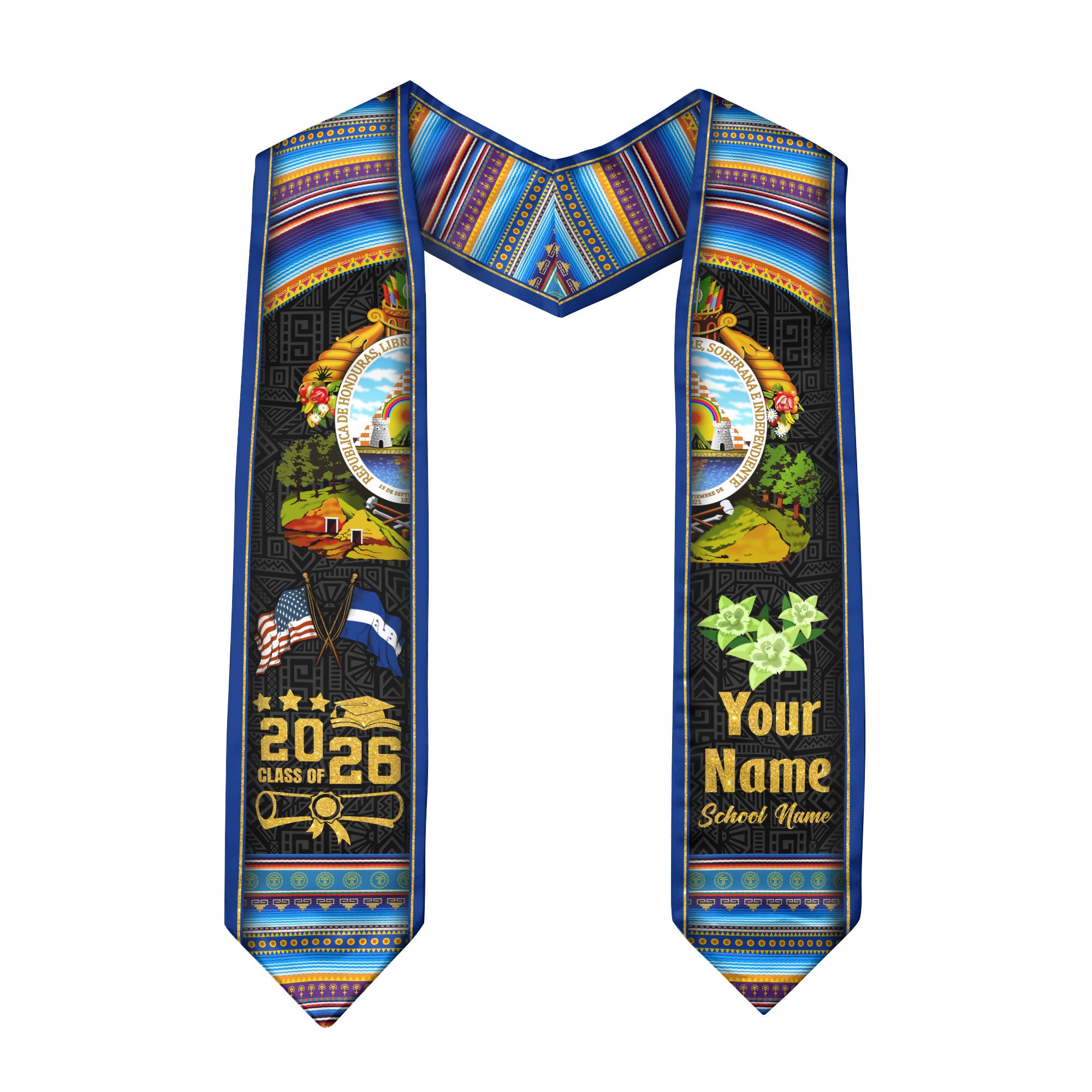 Honduras Graduation Stole 2026, Honduran Flag Sash, Tailored Detail for Class of 2026