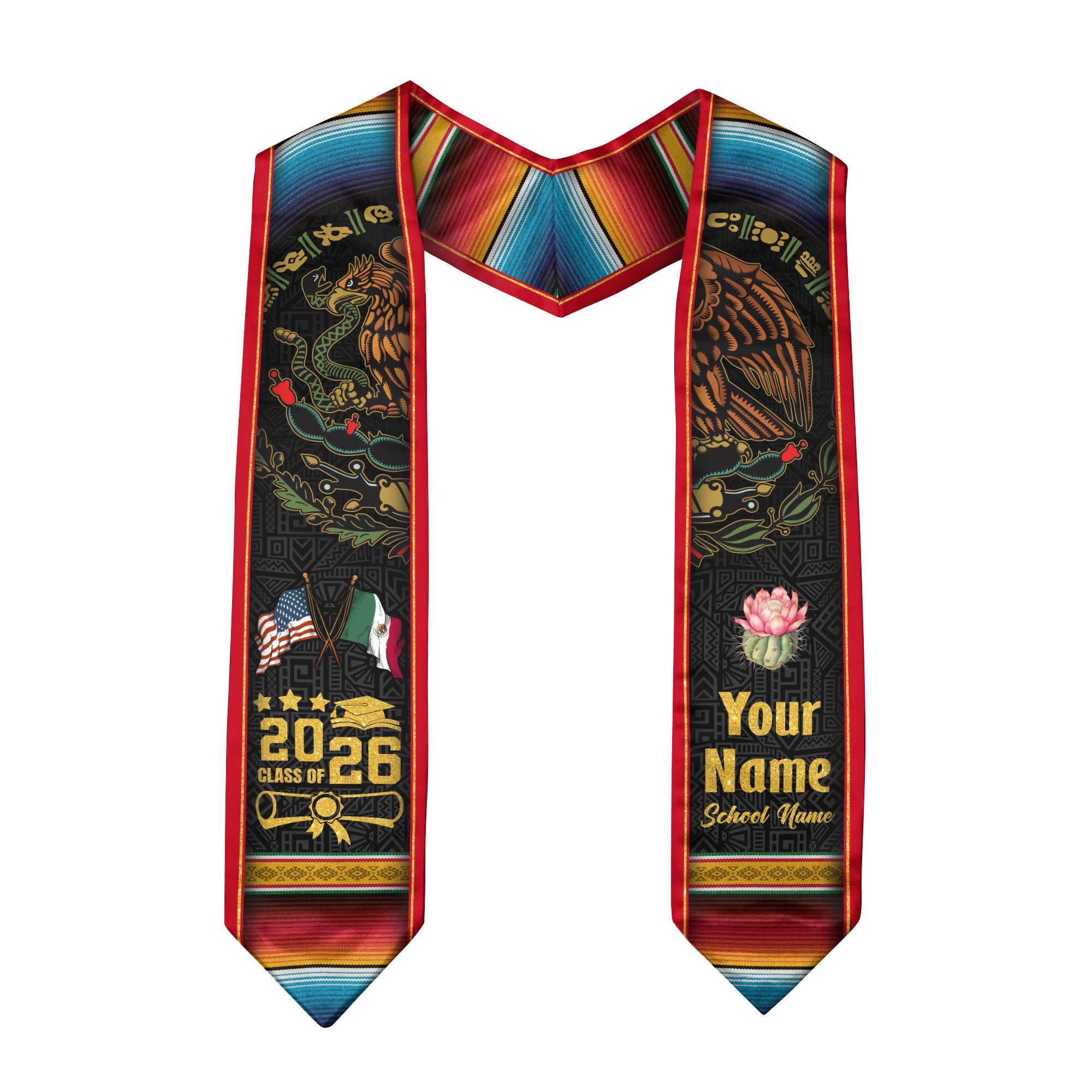 Mexican Graduation Stole 2026, Mexican American Flag Graduation Sash, Mexico Grad Stole