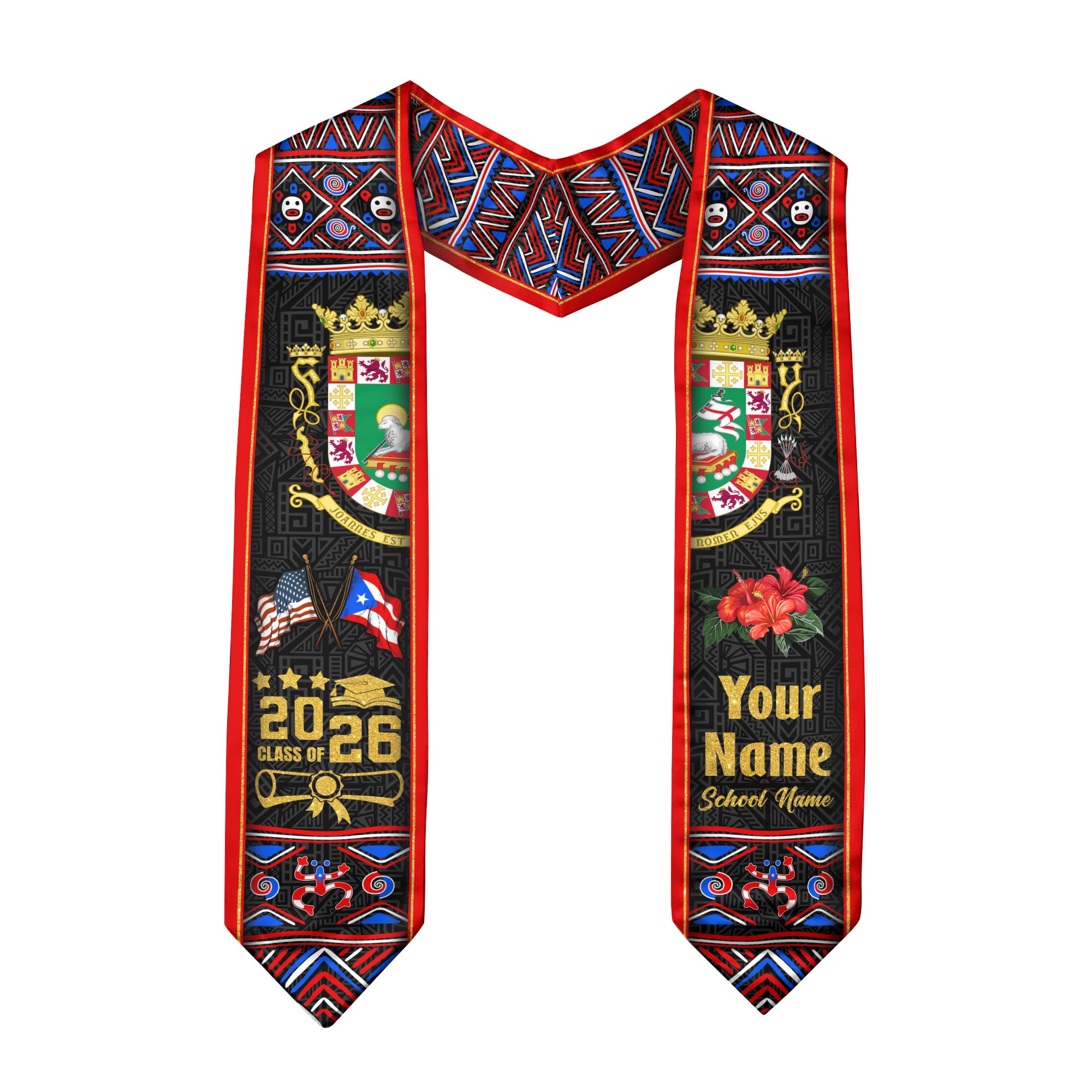 Puerto Rico Graduation Stole 2026, Puerto Rican Flag Sash, Tailored Detail for Class of 2026