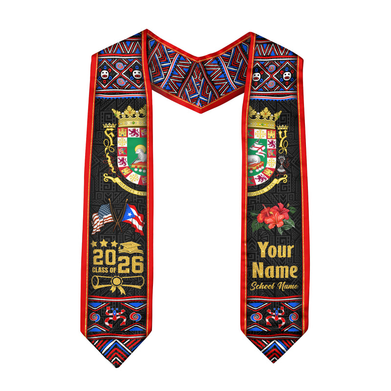 Puerto Rico Graduation Stole 2026, Puerto Rican Flag Sash, Tailored Detail for Class of 2026
