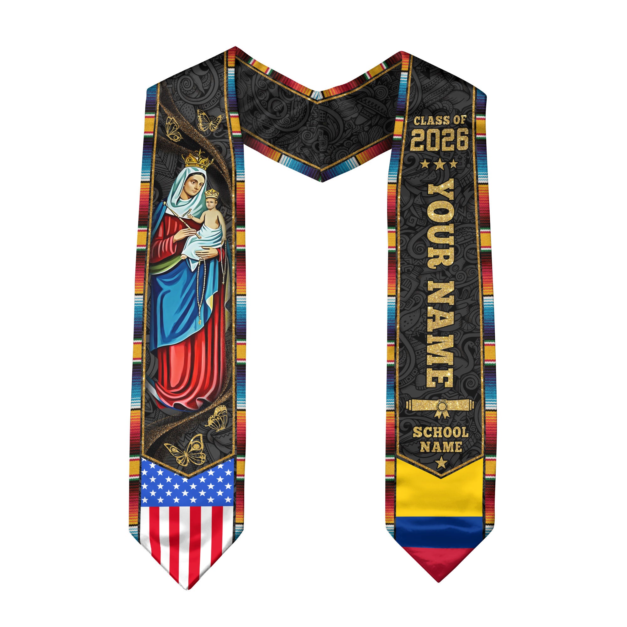 Colombian Flag Graduation Stole 2026, Colombia Sash Stole, Personalize for Grads