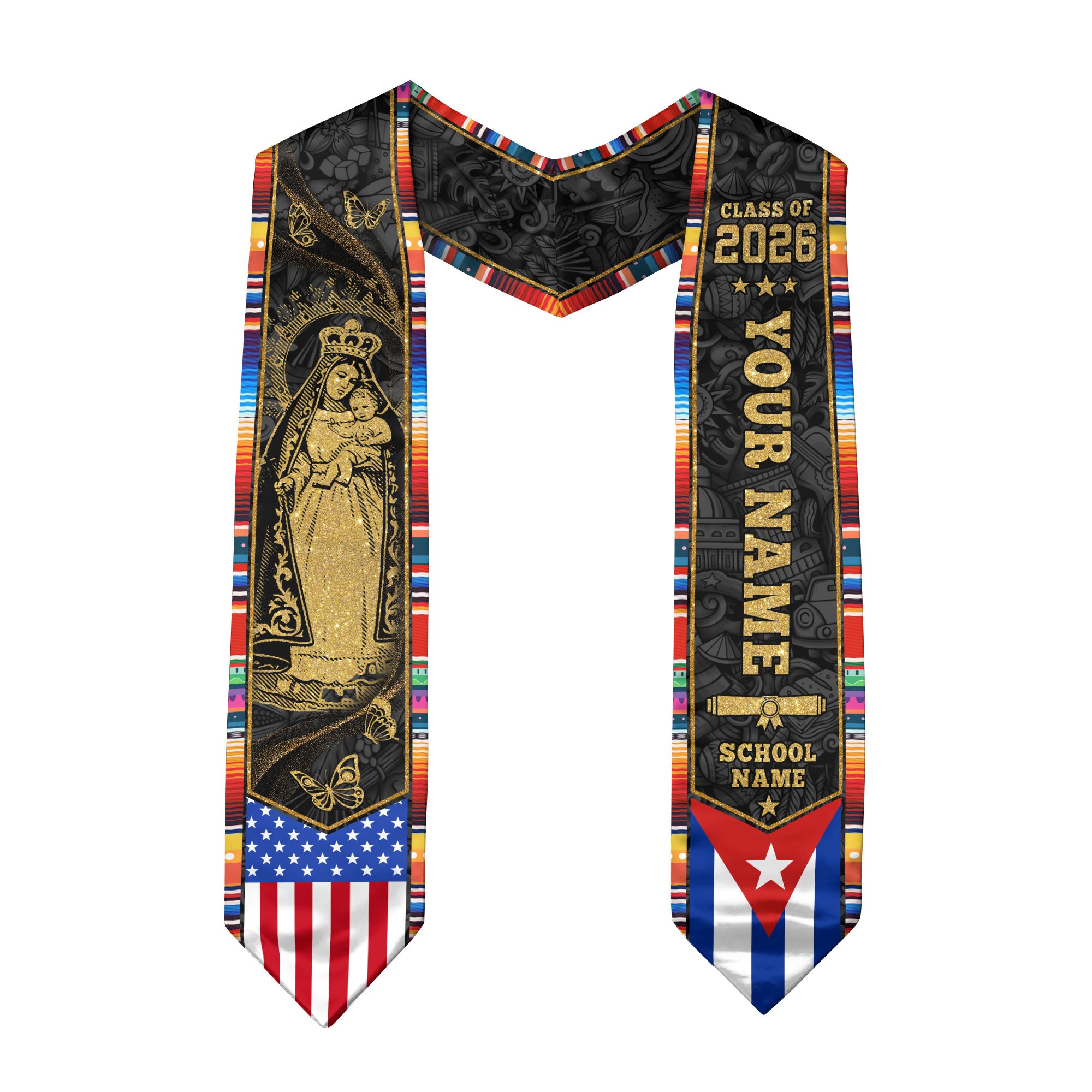 Cuban Flag Graduation Sash 2026, Cuba Graduation Stole, Bespoke Touch for Grads 2026