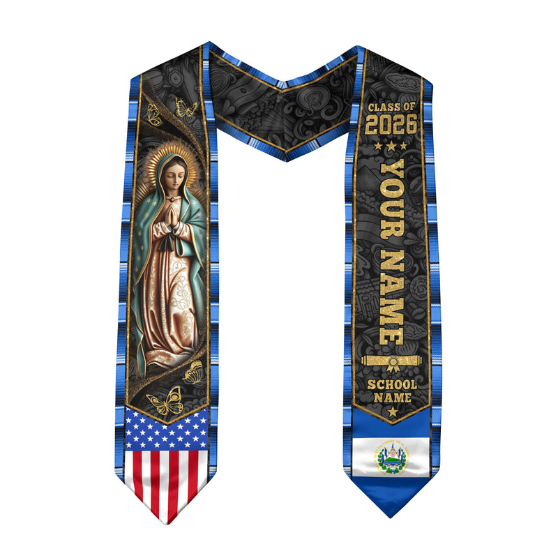 Salvadoran Flag Graduation Sash 2026, El Salvador Graduation Stole, Bespoke Touch