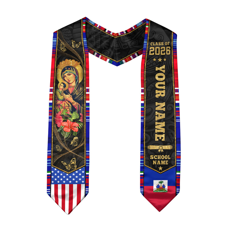Haitian Flag Graduation Sash 2026, Haiti Graduation Stole, Bespoke Touch for Grads