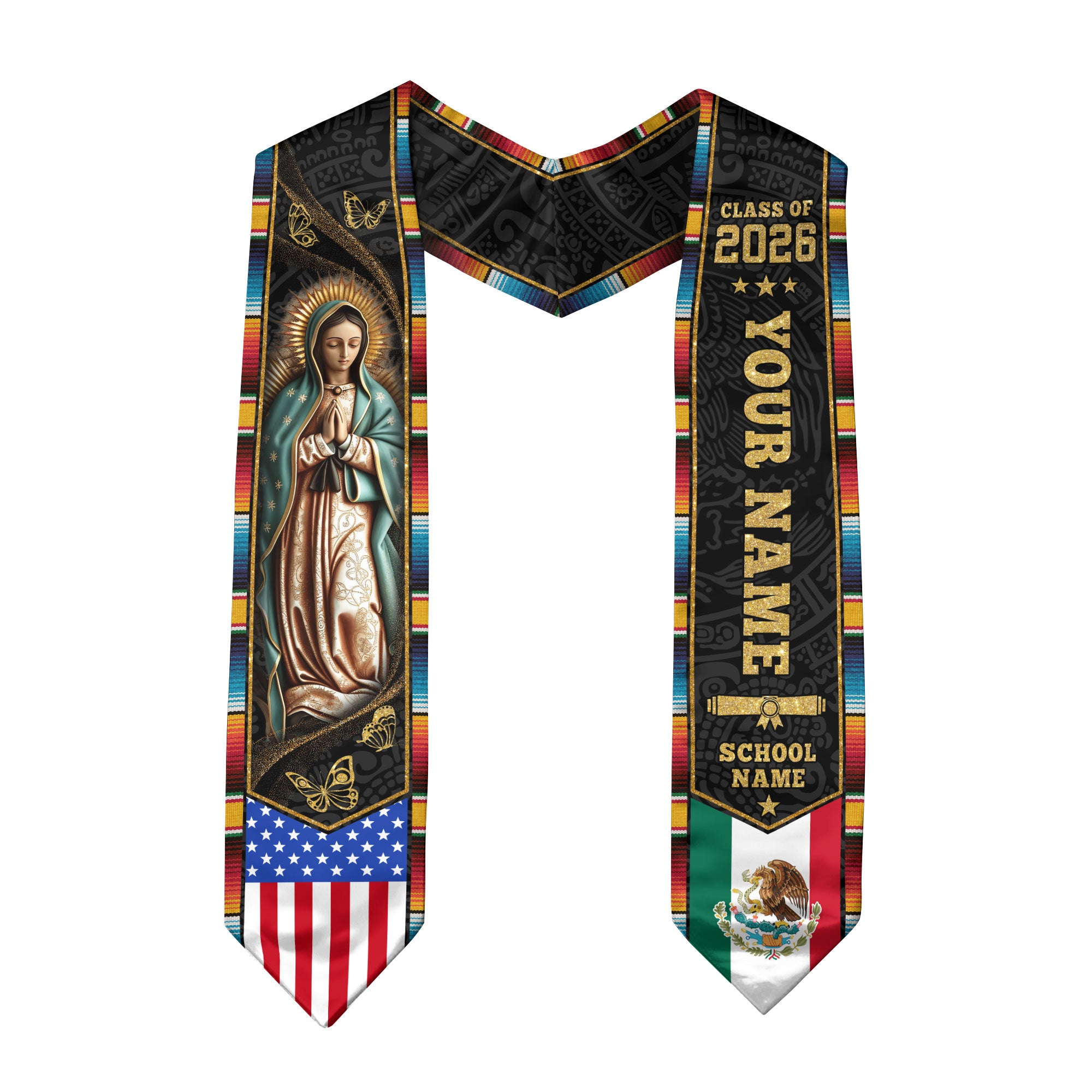 Mexican American Flag Stole 2026, Mexican Graduation Sash, Mexico Graduation Stole Gift