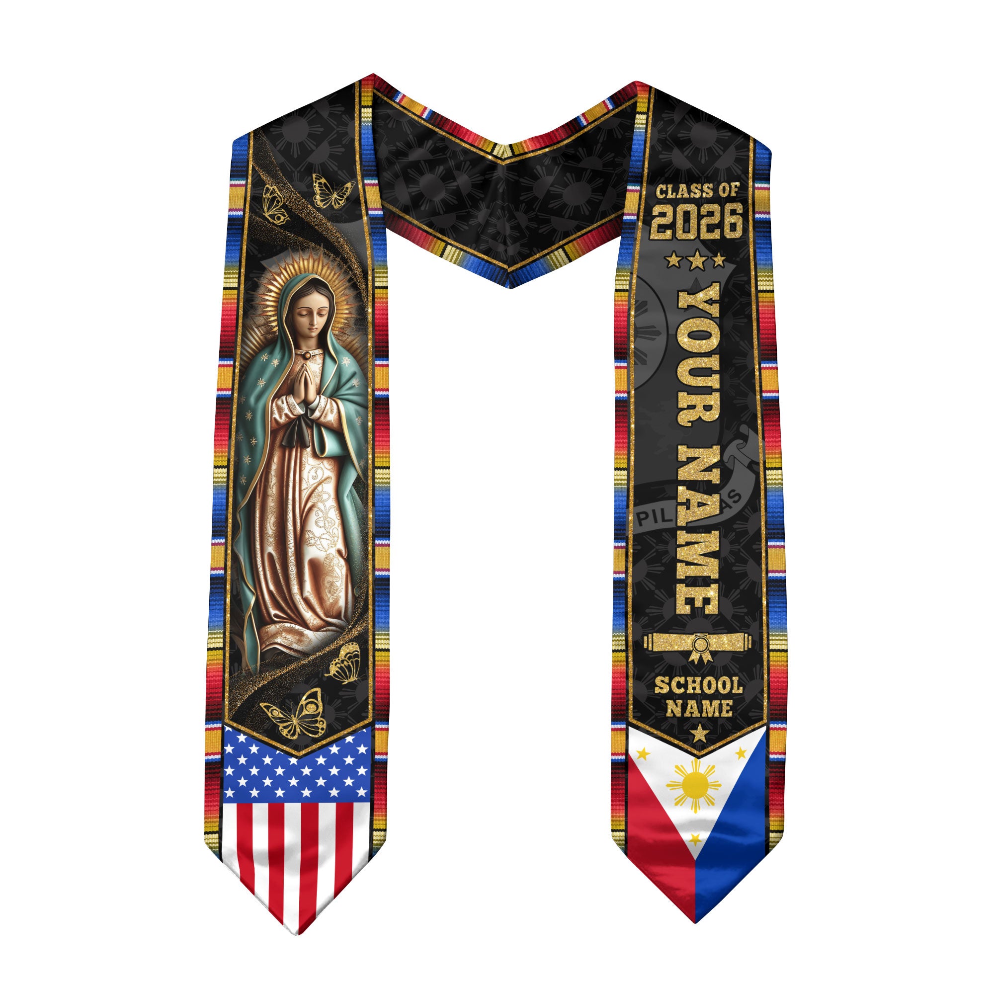 Filipino Flag Graduation Sash 2026, Philippines Graduation Stole, Bespoke Touch for Grads
