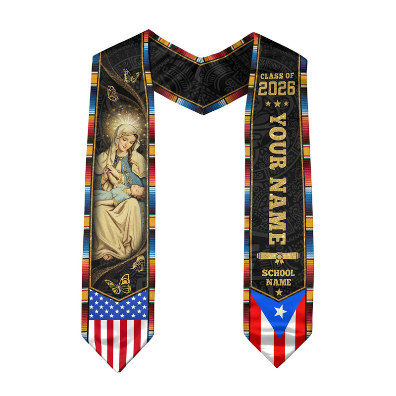 Puerto Rican Flag Graduation Sash 2026, Puerto Rico Graduation Stole, Bespoke Touch