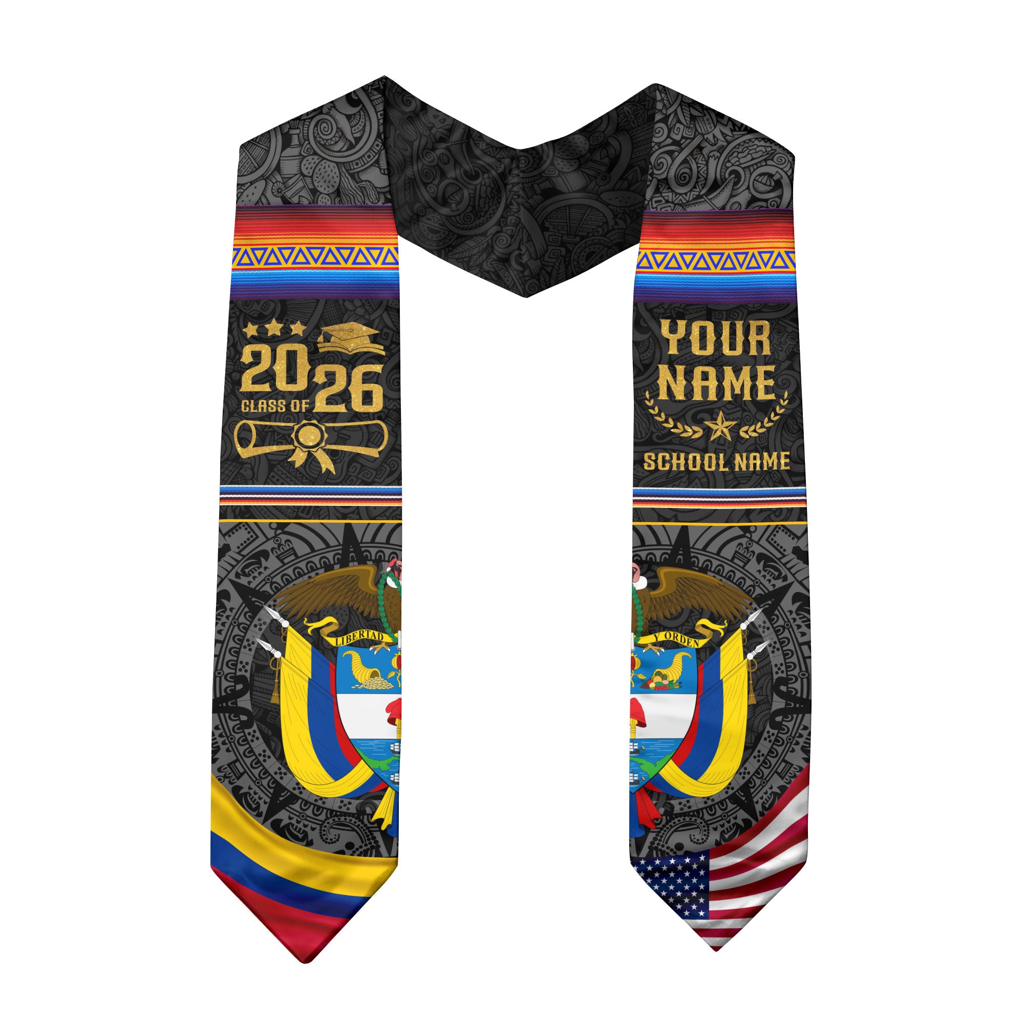 Colombia Flag Graduation Sash 2026, Colombian Stole for Graduates, Personalized 2026