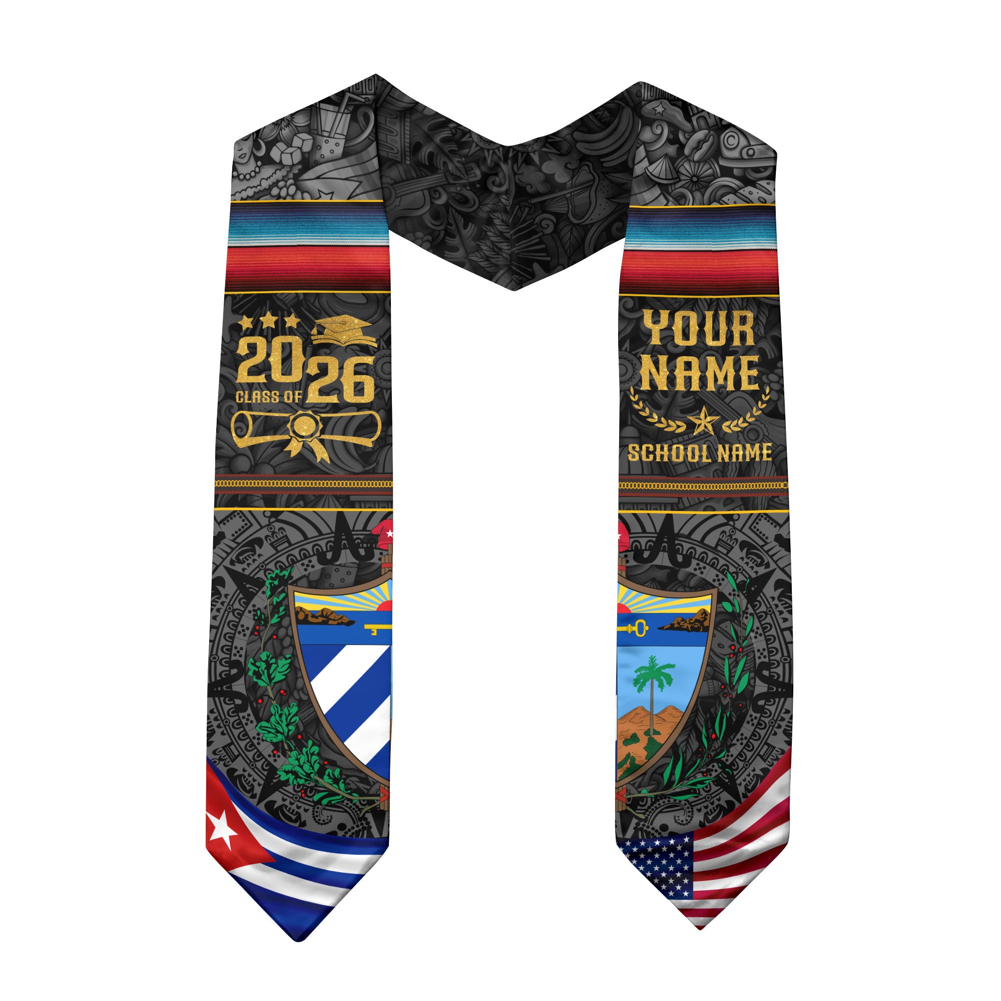 Cuba Flag Graduation Stole 2026, Cuban Grad Sash, Signature Finish for Class of 2026