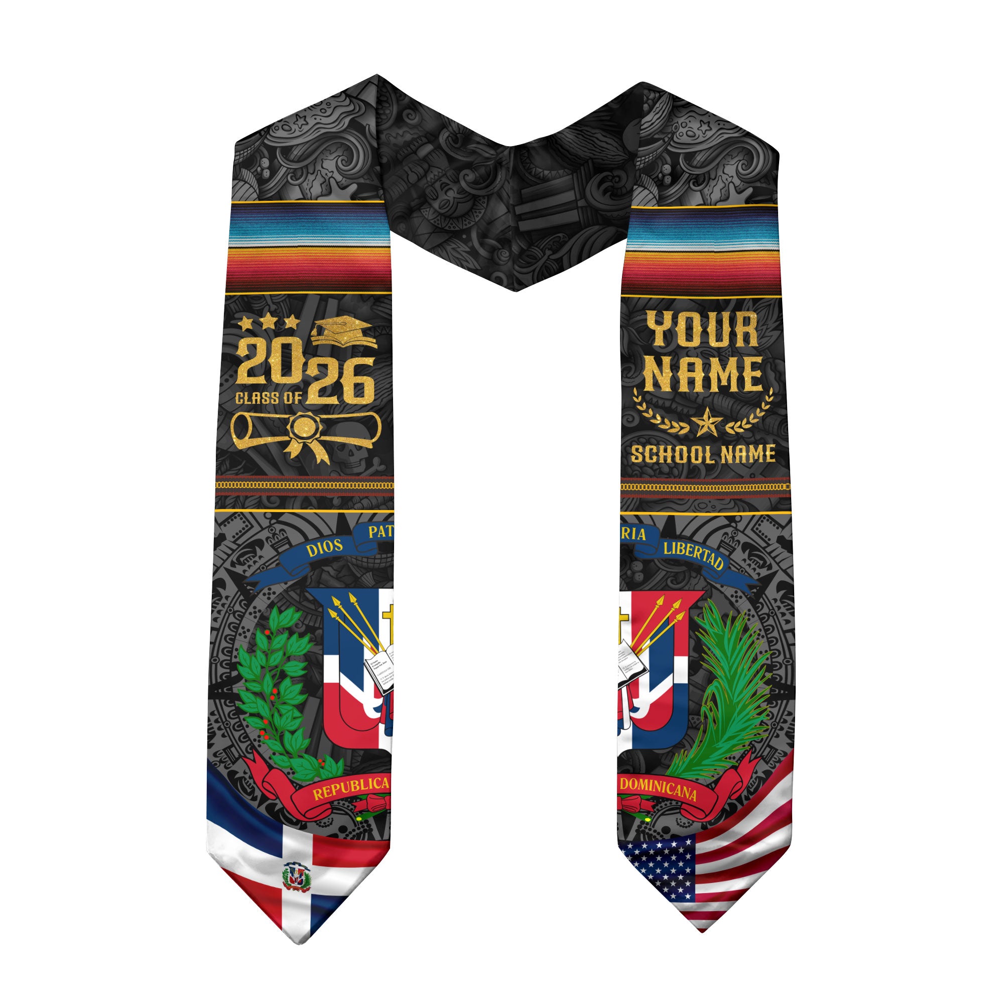Dominican Flag Graduation Stole 2026, Dominican Grad Sash, Signature Finish for 2026